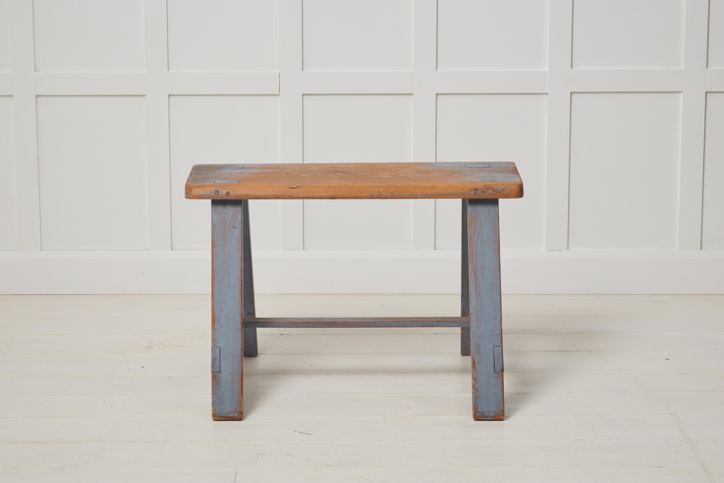 Hand-Crafted Small Antique Swedish Folk Art Pine Bench For Sale