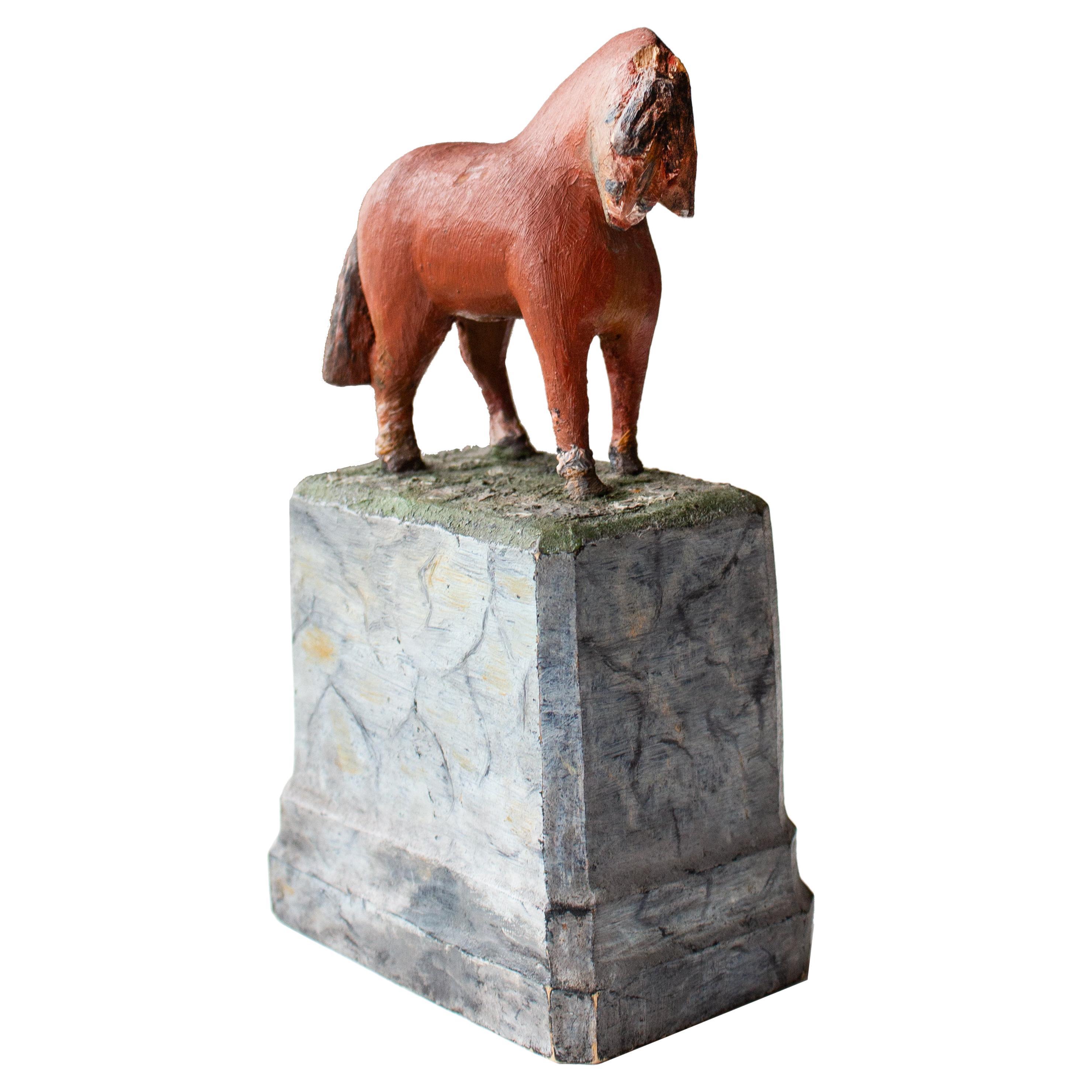Small Antique Swedish Red-painted Horse in Wood, 1900th For Sale