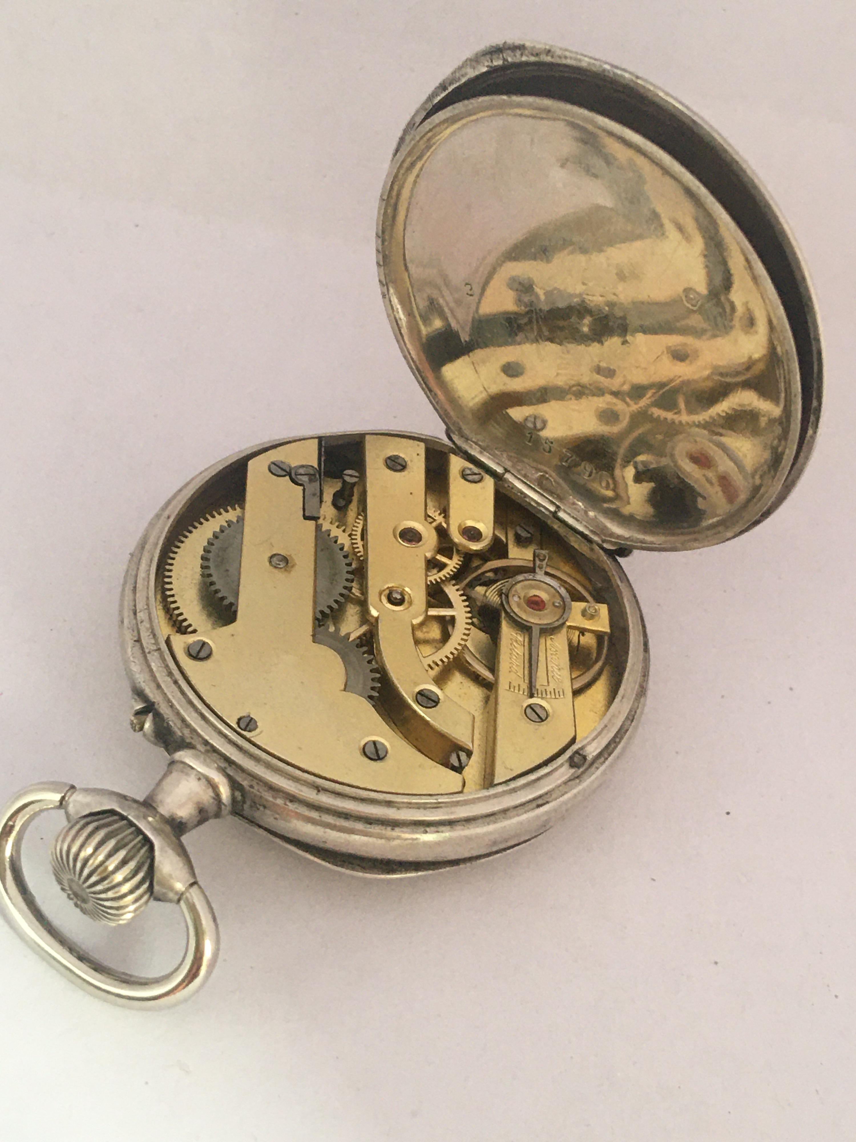 Small Antique Swiss Mechanical Silver Pocket Watch For Sale 8