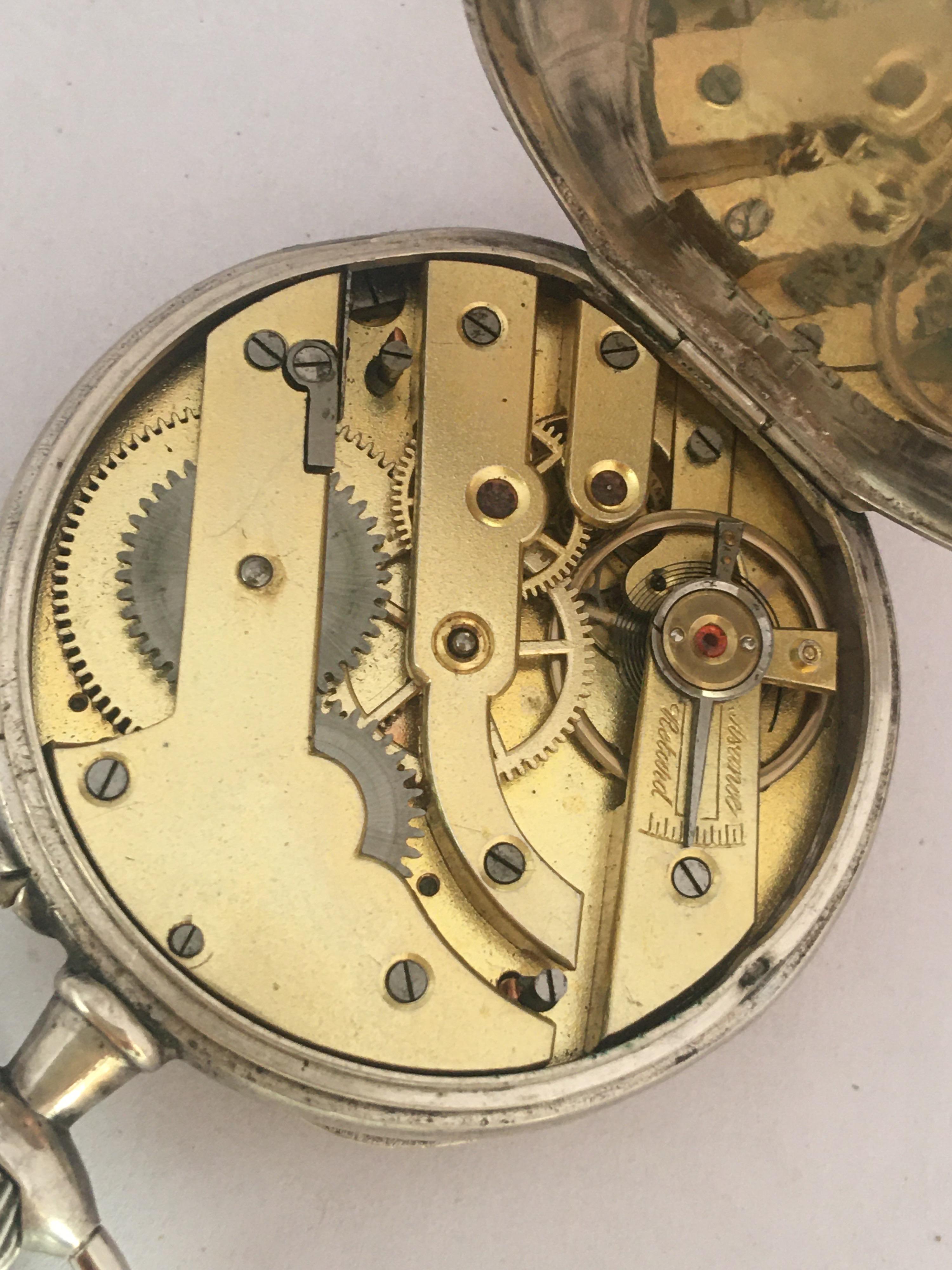 Small Antique Swiss Mechanical Silver Pocket Watch For Sale 9