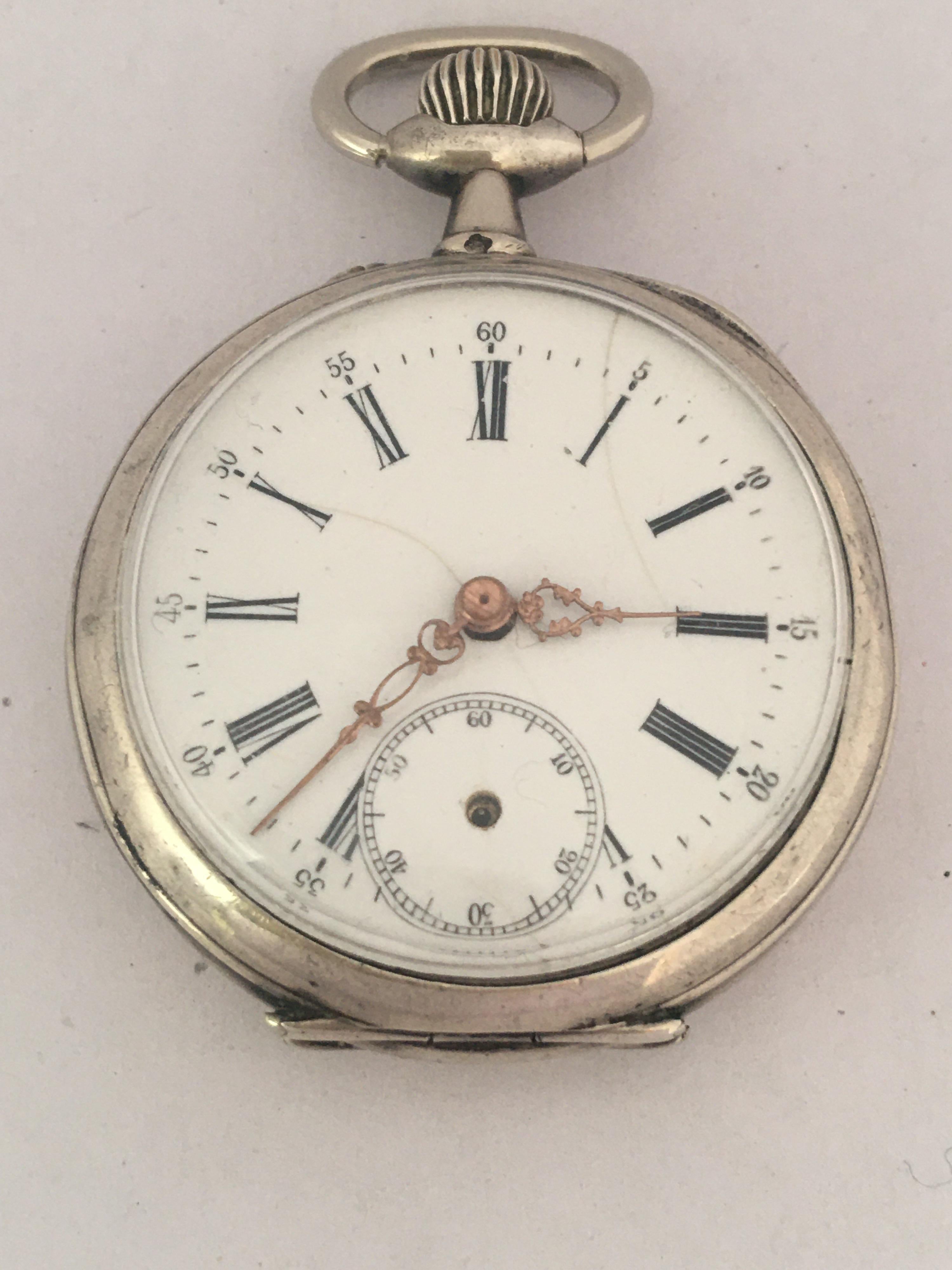 Small Antique Swiss Mechanical Silver Pocket Watch For Sale 11