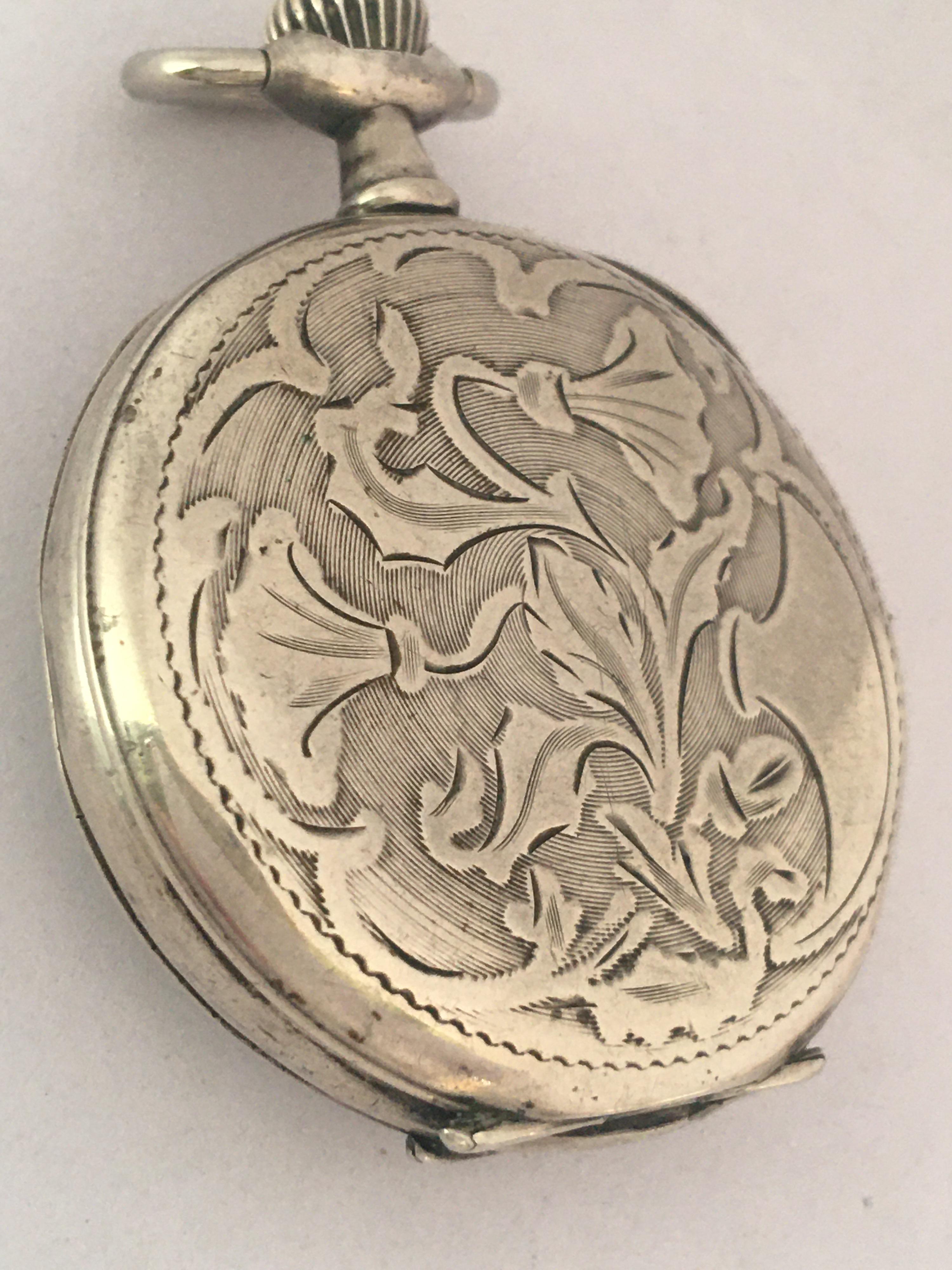 Small Antique Swiss Mechanical Silver Pocket Watch For Sale 12