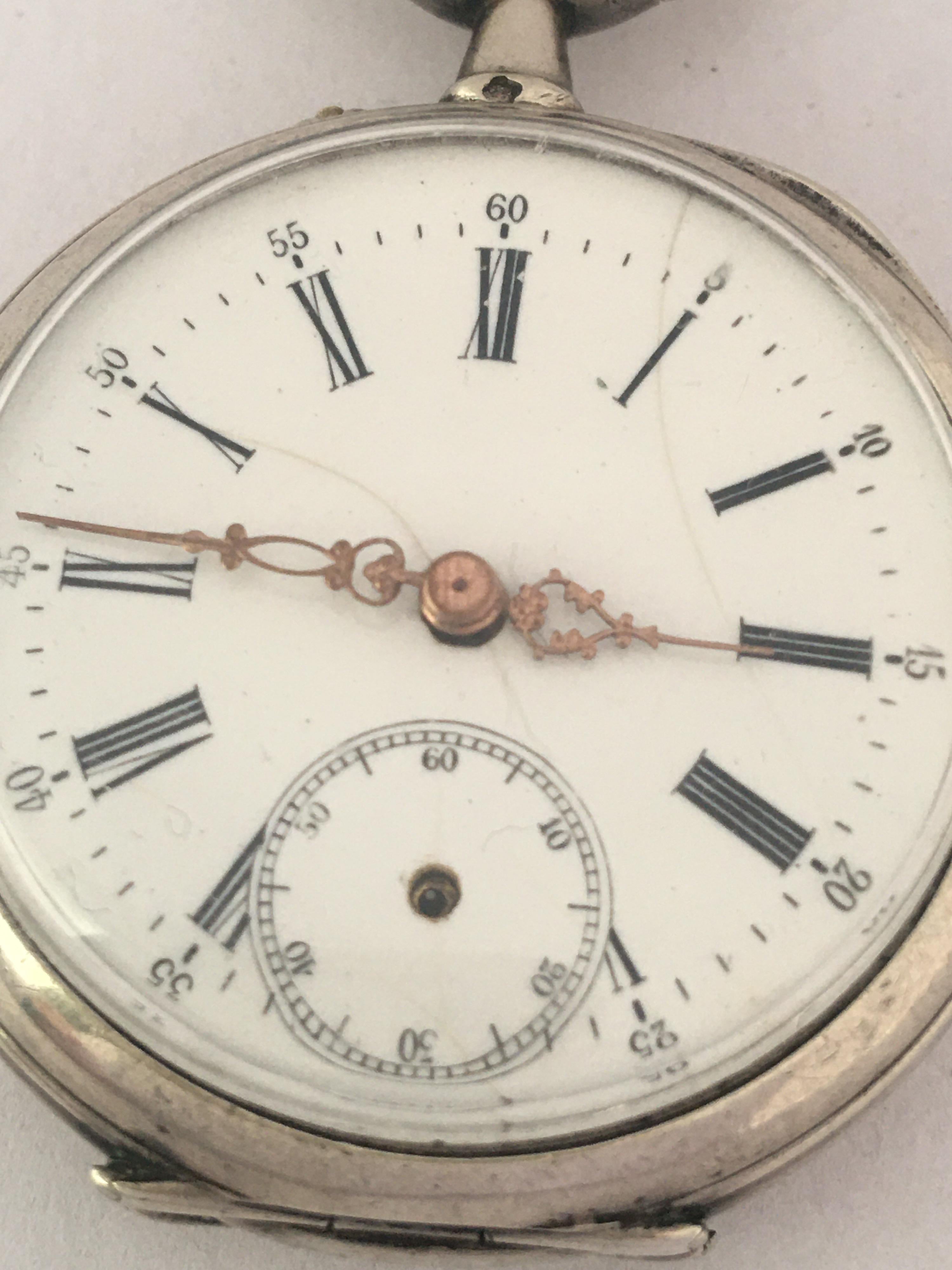 Small Antique Swiss Mechanical Silver Pocket Watch For Sale 13