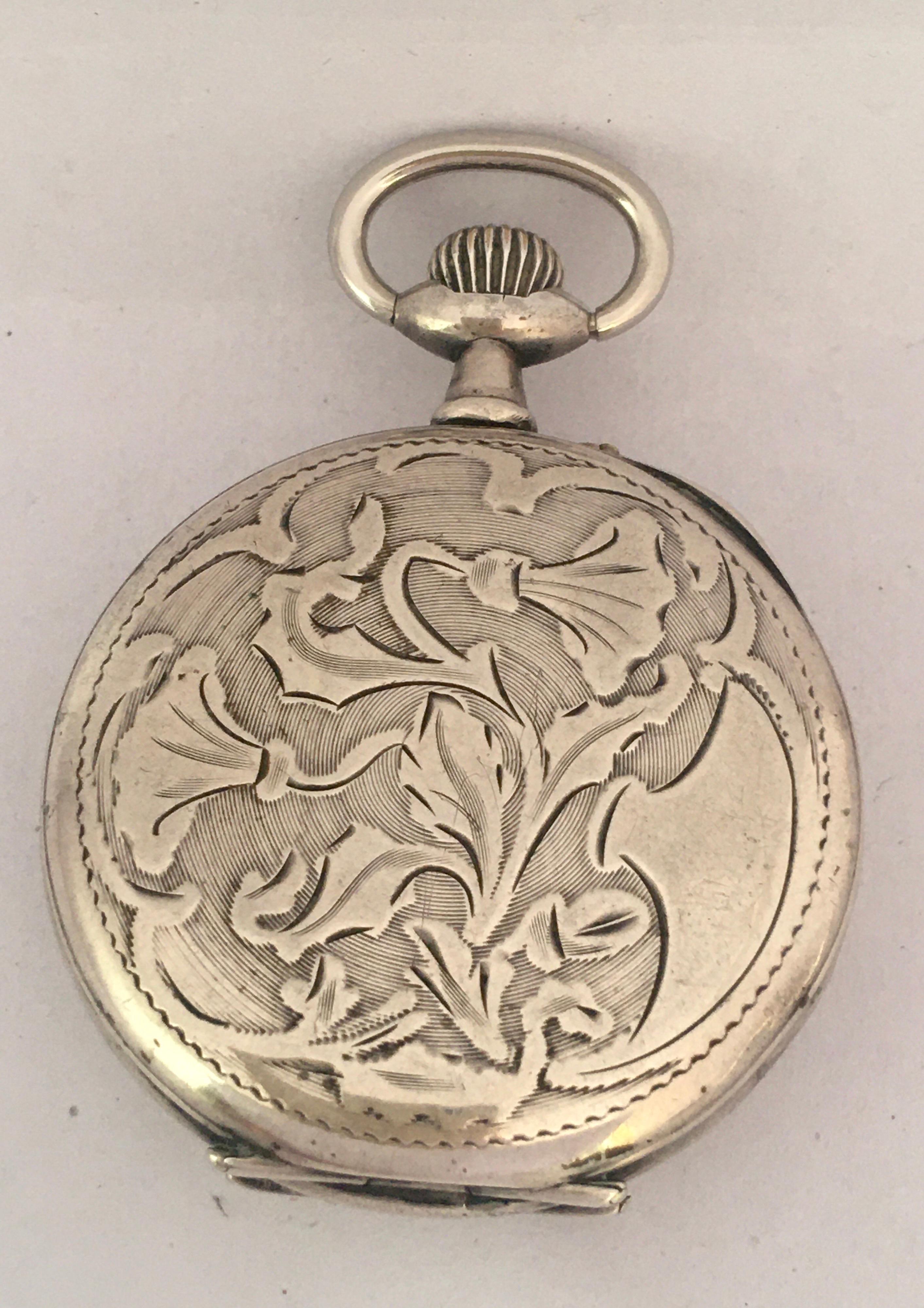 Small Antique Swiss Mechanical Silver Pocket Watch For Sale 14