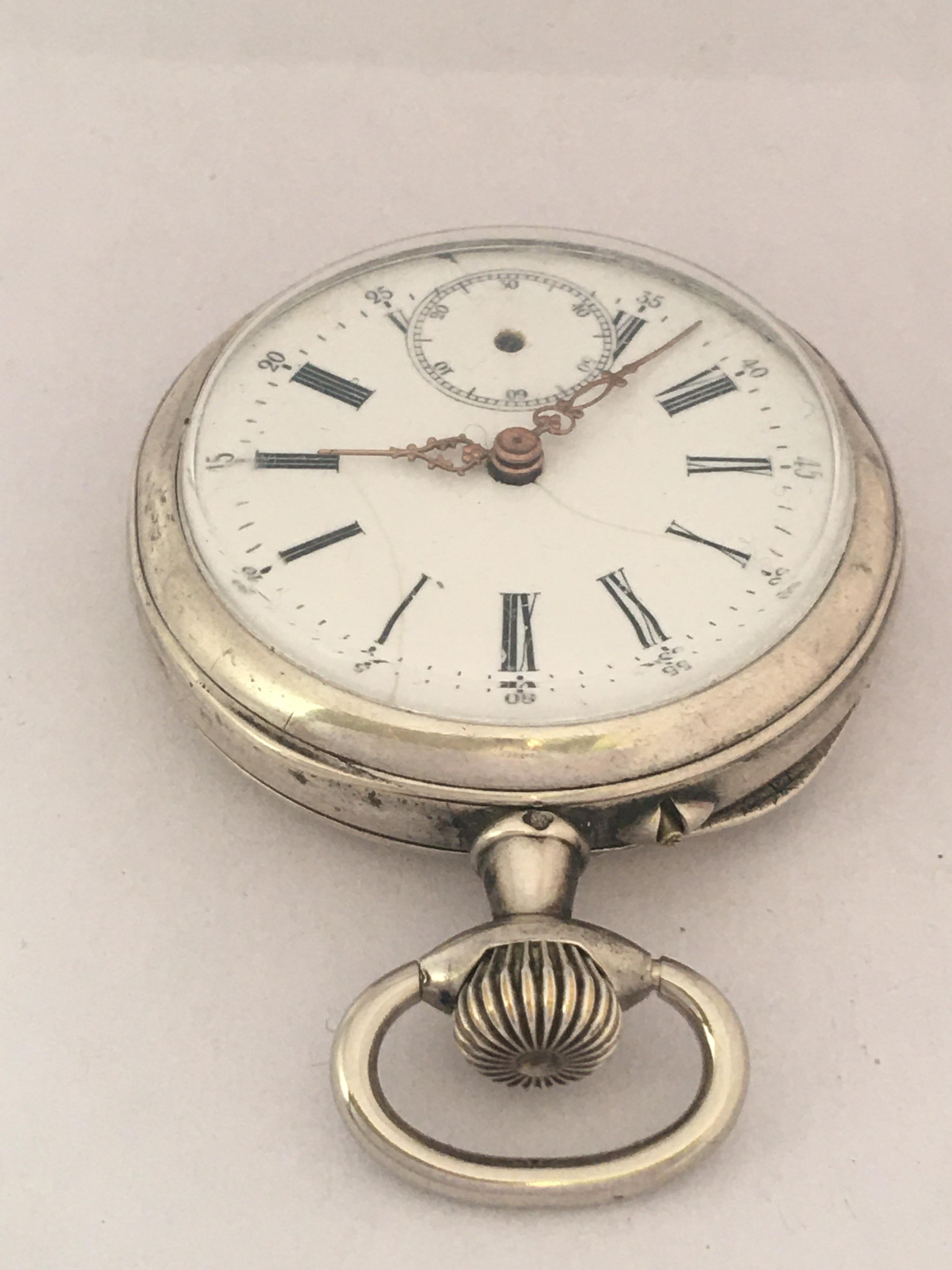 Small Antique Swiss Mechanical Silver Pocket Watch In Fair Condition For Sale In Carlisle, GB