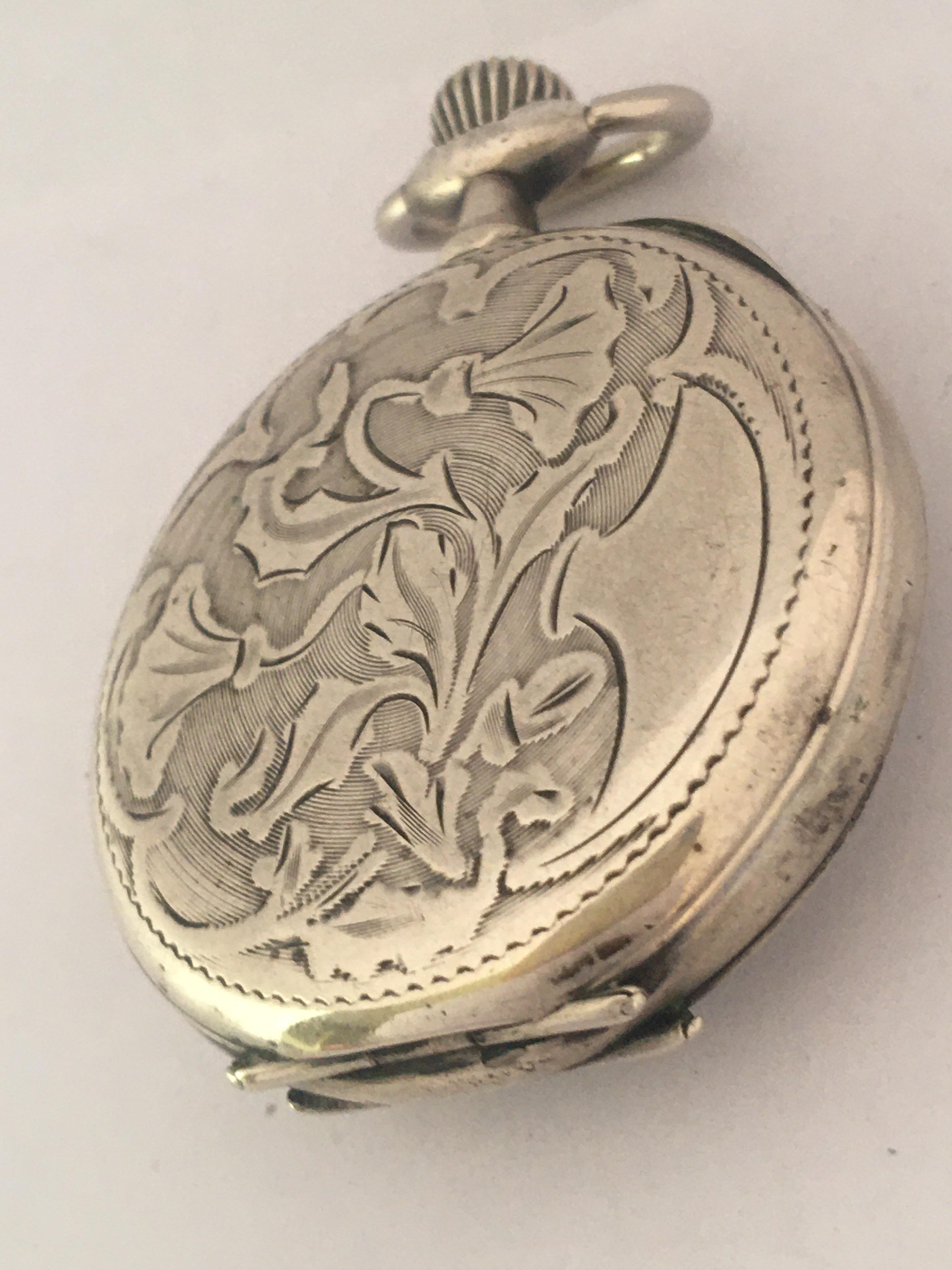 Women's or Men's Small Antique Swiss Mechanical Silver Pocket Watch For Sale