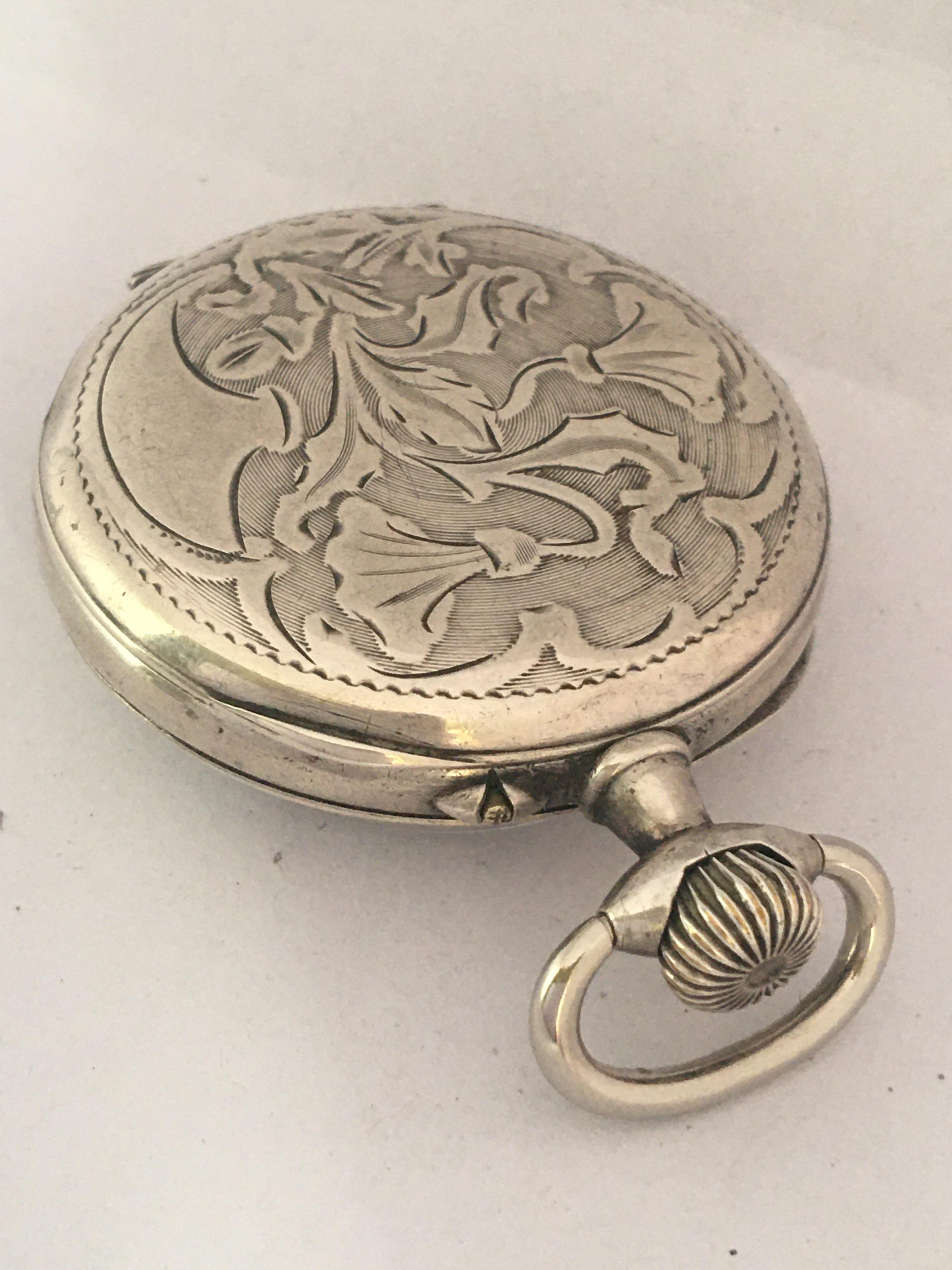 Small Antique Swiss Mechanical Silver Pocket Watch For Sale 1