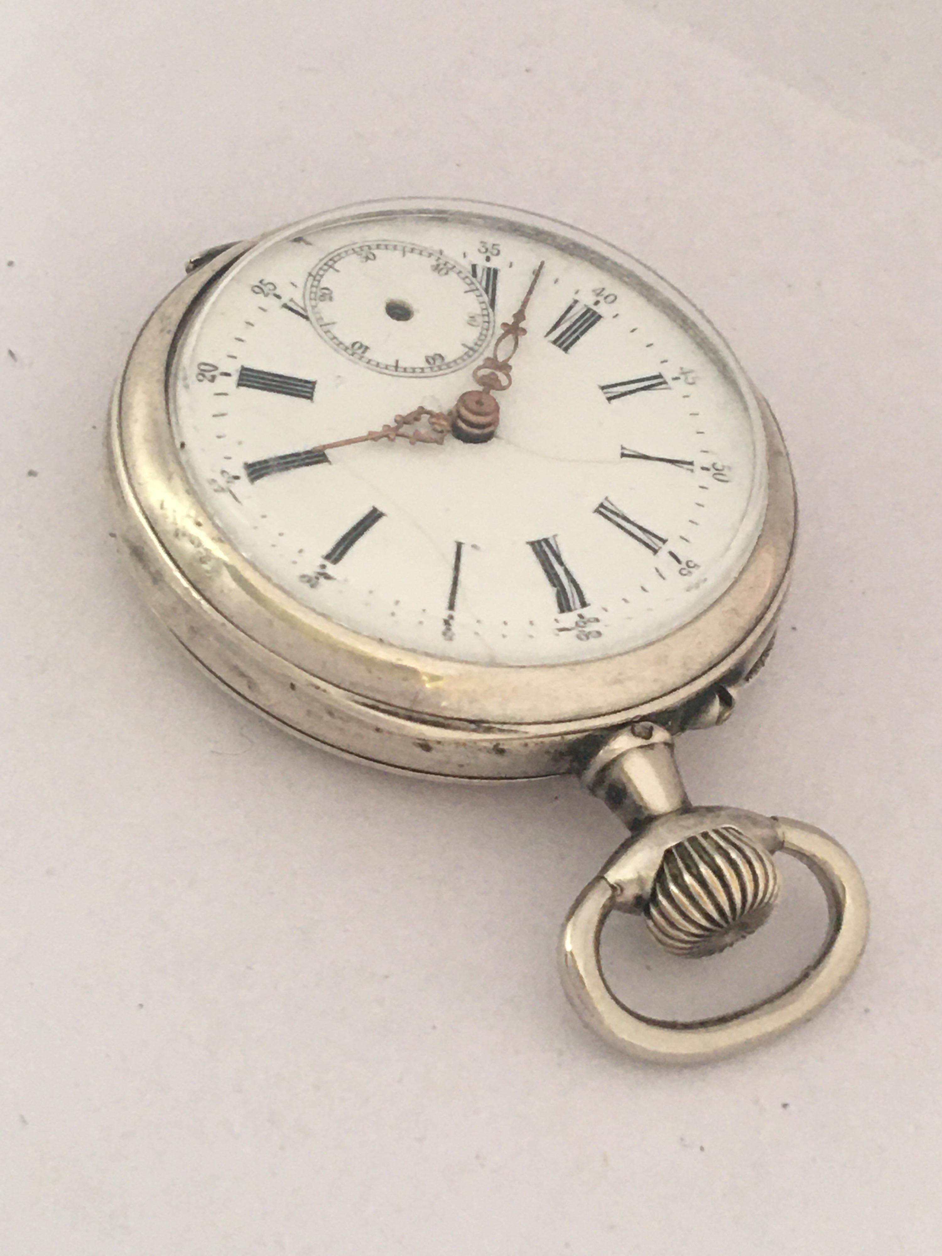 Small Antique Swiss Mechanical Silver Pocket Watch For Sale 2