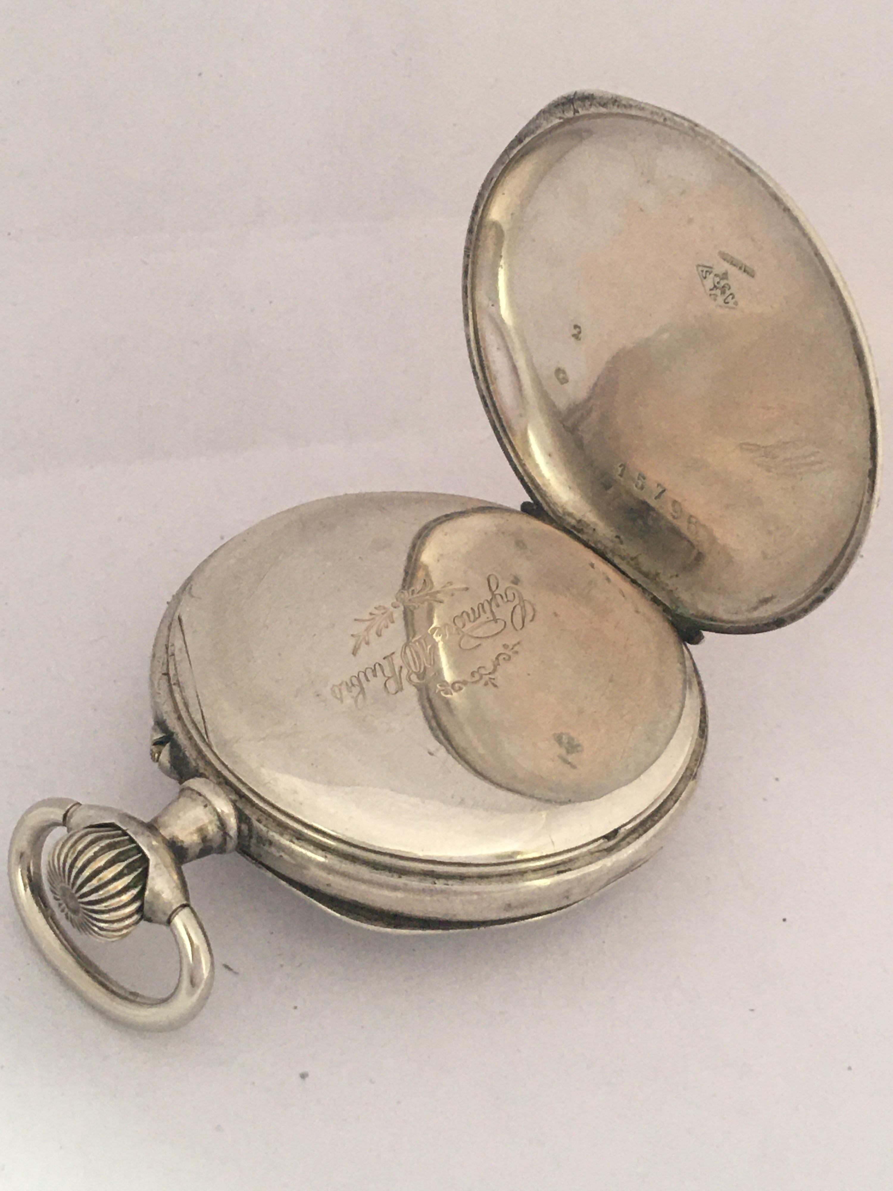 Small Antique Swiss Mechanical Silver Pocket Watch For Sale 4