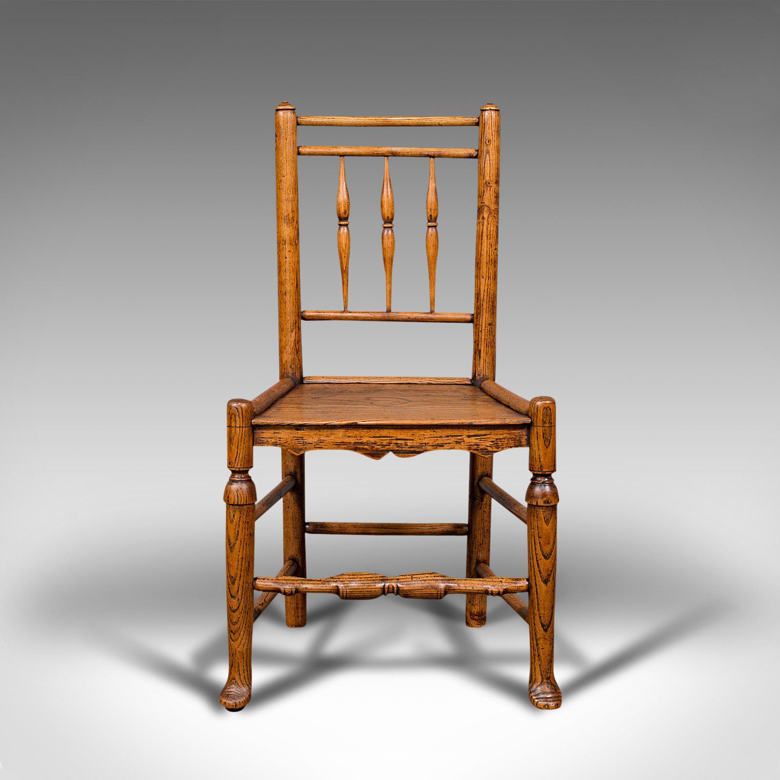 This is a small antique tanner's chair. An English, ash and elm spindle back countryhouse craftsman's seat, dating to the early Victorian period, circa 1850.

Delightfully diminutive work seat
Displaying a desirable aged patina and in good