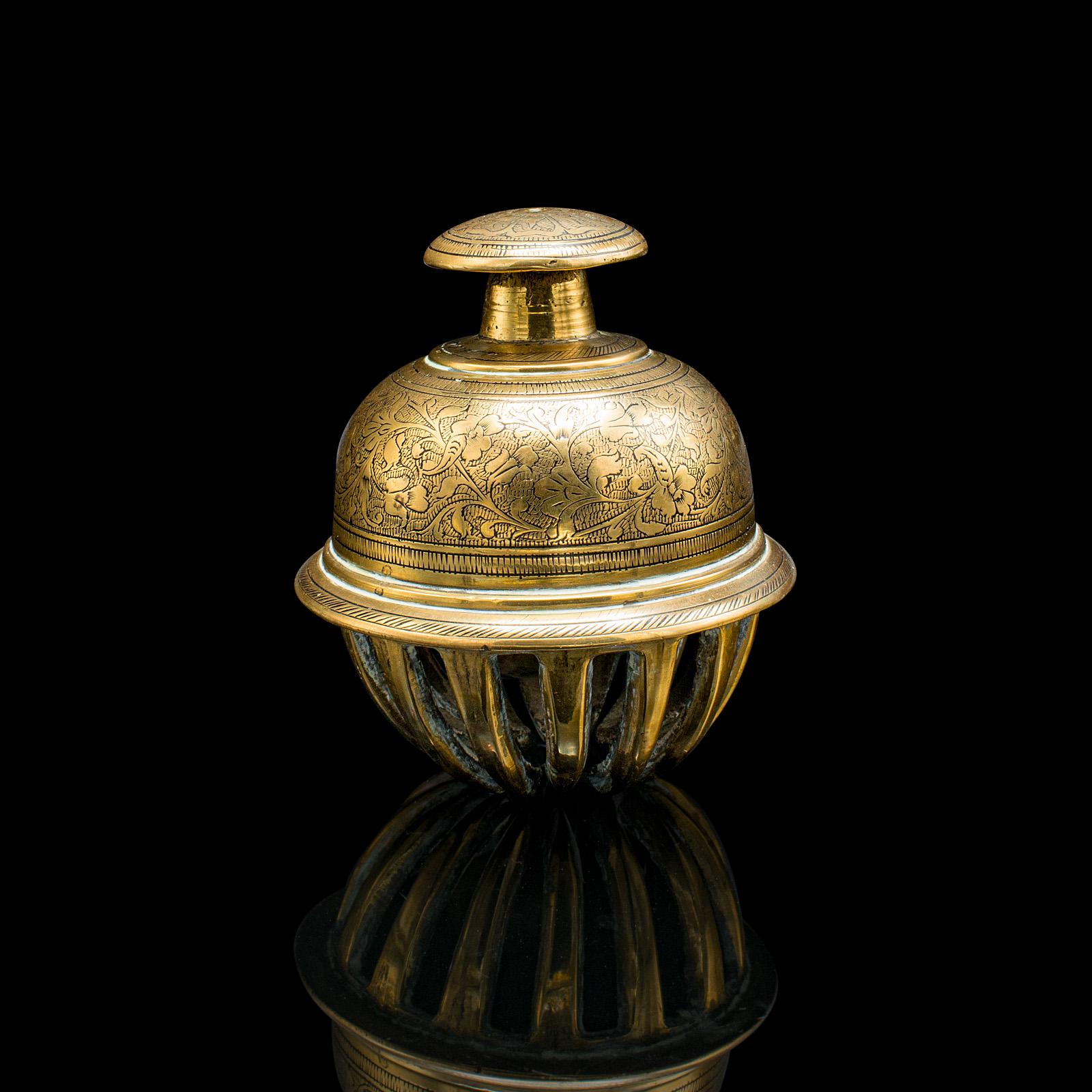 Mid-Century Modern Small Antique Temple Bell, Oriental, Brass Tea Calling Chime, Early 20th Century