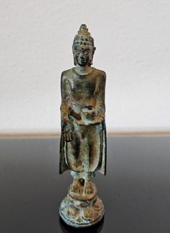 Small Antique Thai Ayutthaya Period Bronze Healing Medicine Buddha Figure Statue