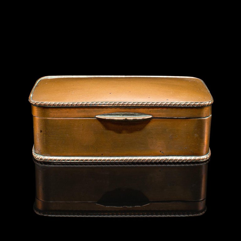Small Antique Tobacco Tin, English, Copper, Silver Plate, Lidded Box,  Edwardian For Sale at 1stDibs