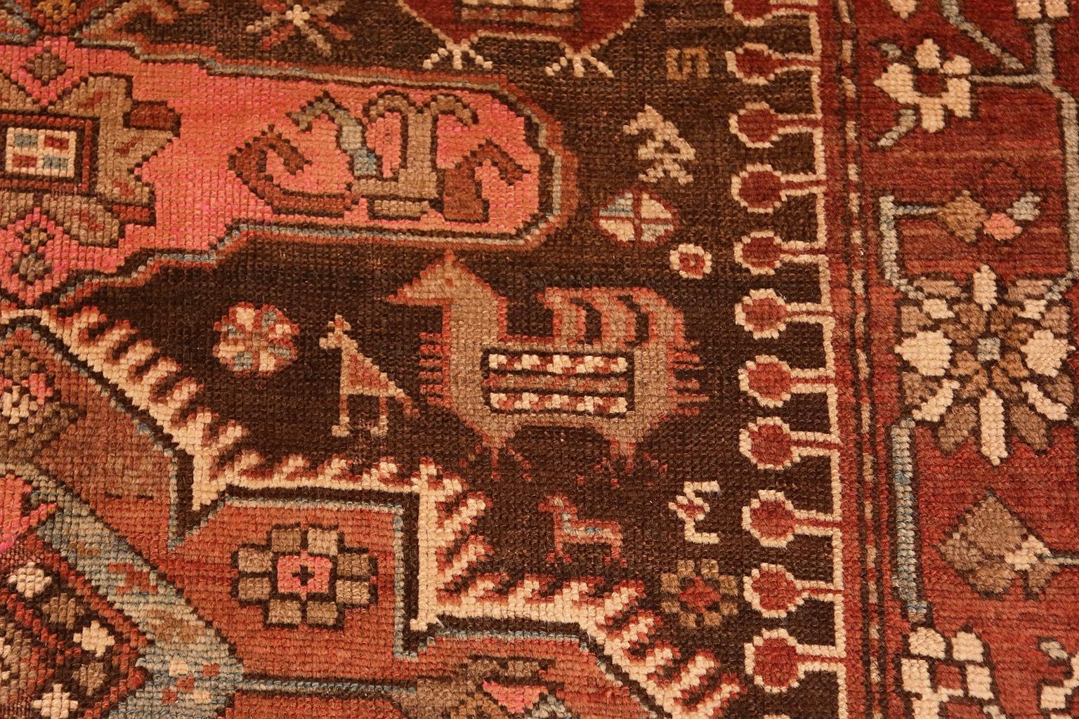 Hand-Knotted Small Antique Tribal Caucasian Kazak Rug. Size: 4 ft x 8 ft