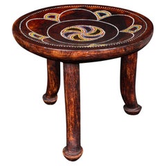 Small Antique Tribal Side Table, African, Fruitwood, Lamp, Stool, Late Victorian