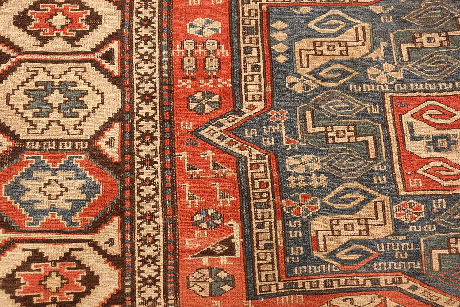 Wool Small Antique Tribal Soumak Caucasian Rug. Size: 4 ft 4 in x 6 ft 5 in 