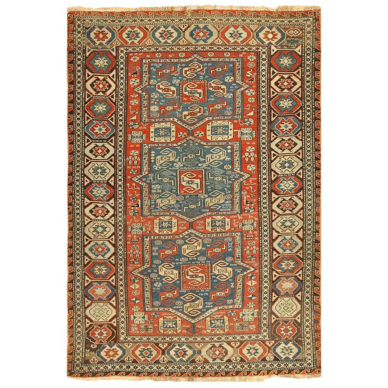 Small Antique Tribal Soumak Caucasian Rug. Size: 4 ft 4 in x 6 ft 5 in 