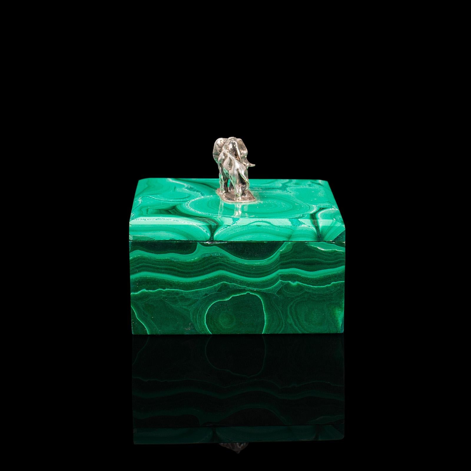 Small Antique Trinket Box, English, Malachite, Silver, Decorative, Victorian In Good Condition For Sale In Hele, Devon, GB