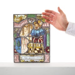 Small Antique Tudor Style Stained Glass Panel