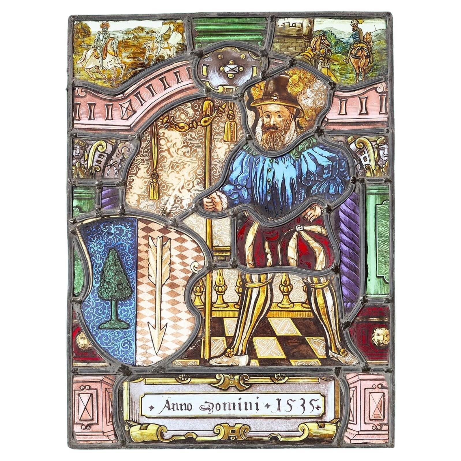 Small Antique Tudor Style Stained Glass Panel For Sale