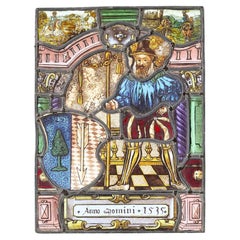 Small Antique Tudor Style Stained Glass Panel