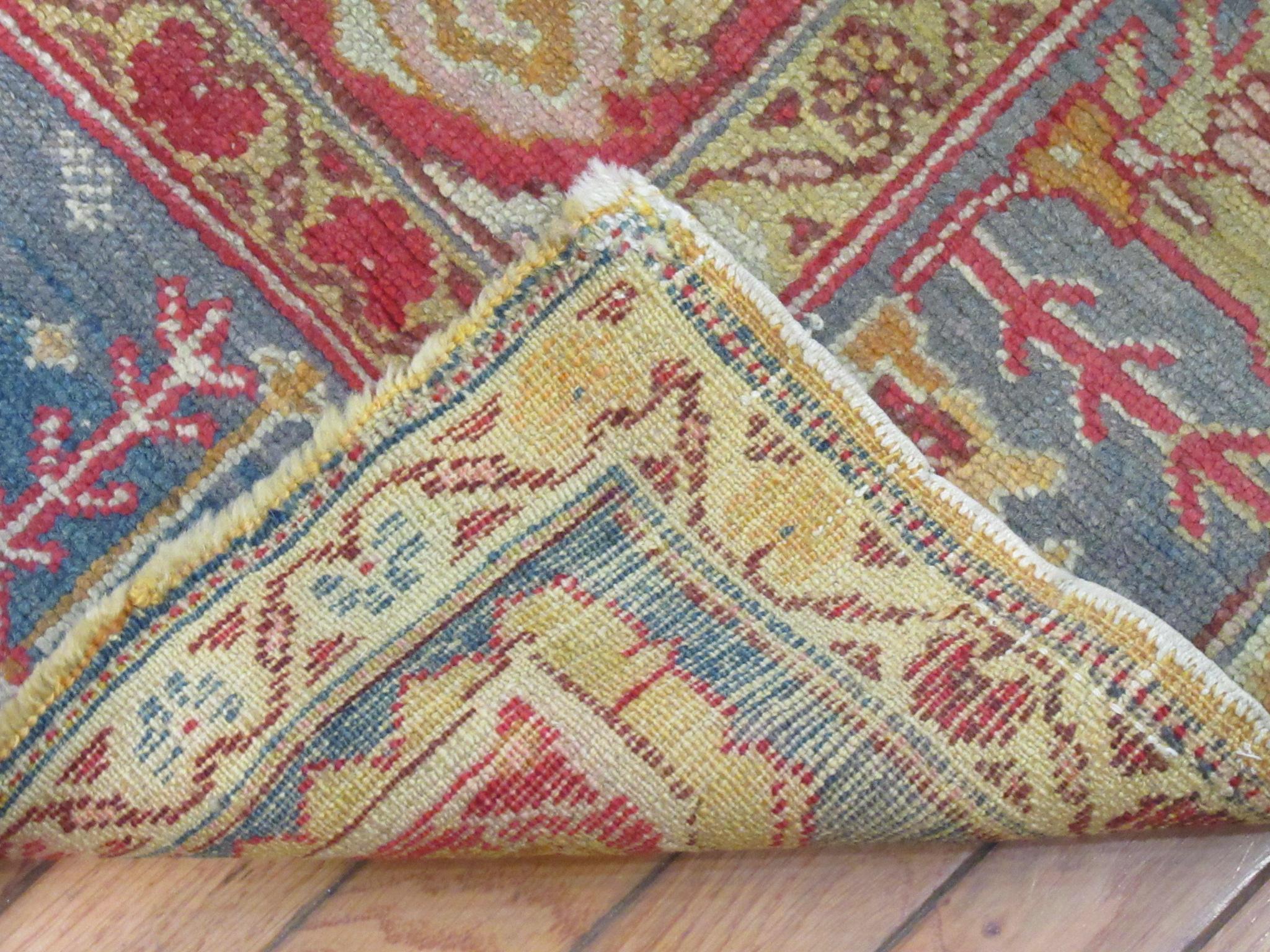 Small Antique Hand knotted Wool Turkish Oushak Rug For Sale 5
