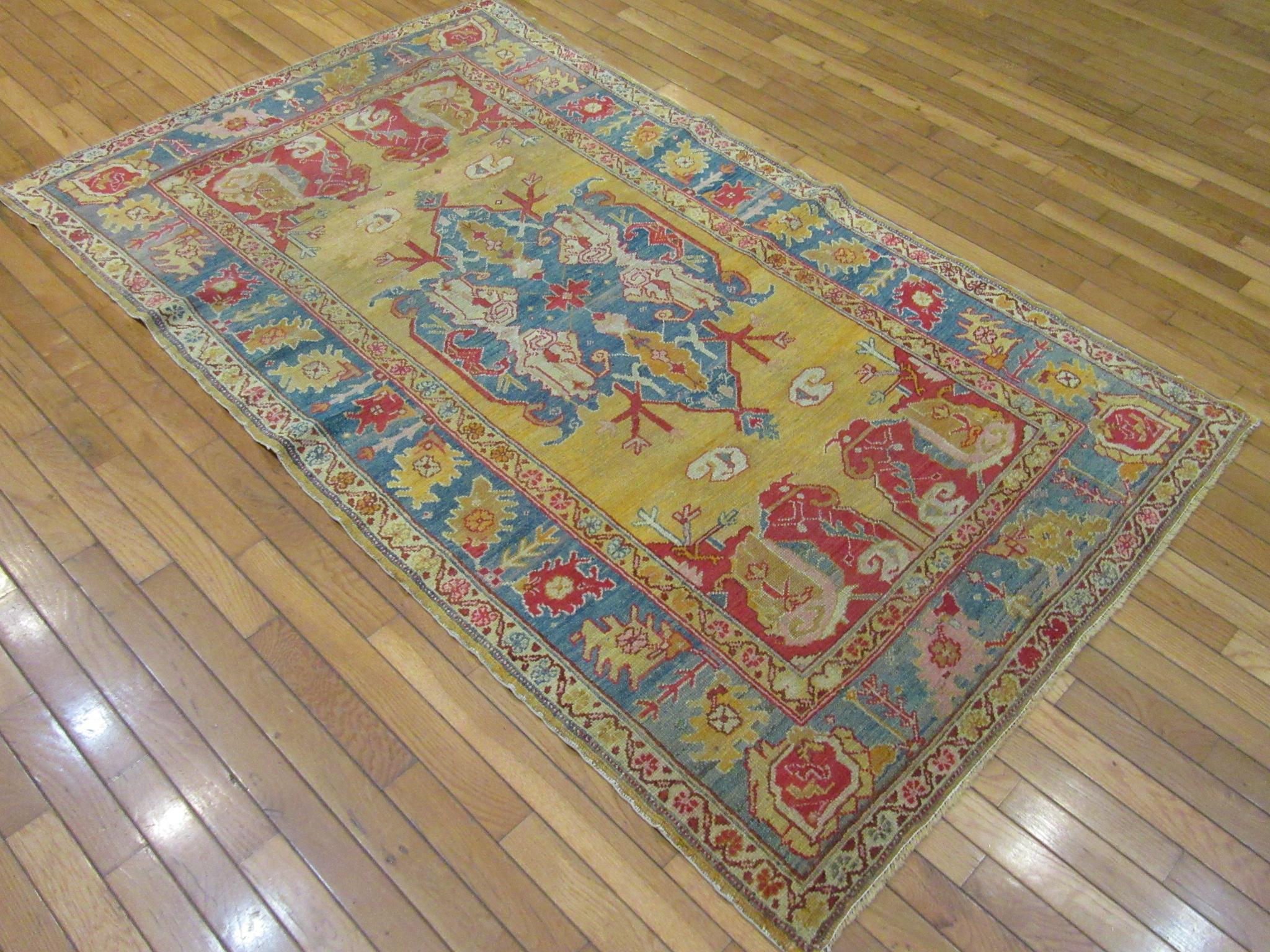 Small Antique Hand knotted Wool Turkish Oushak Rug For Sale 7