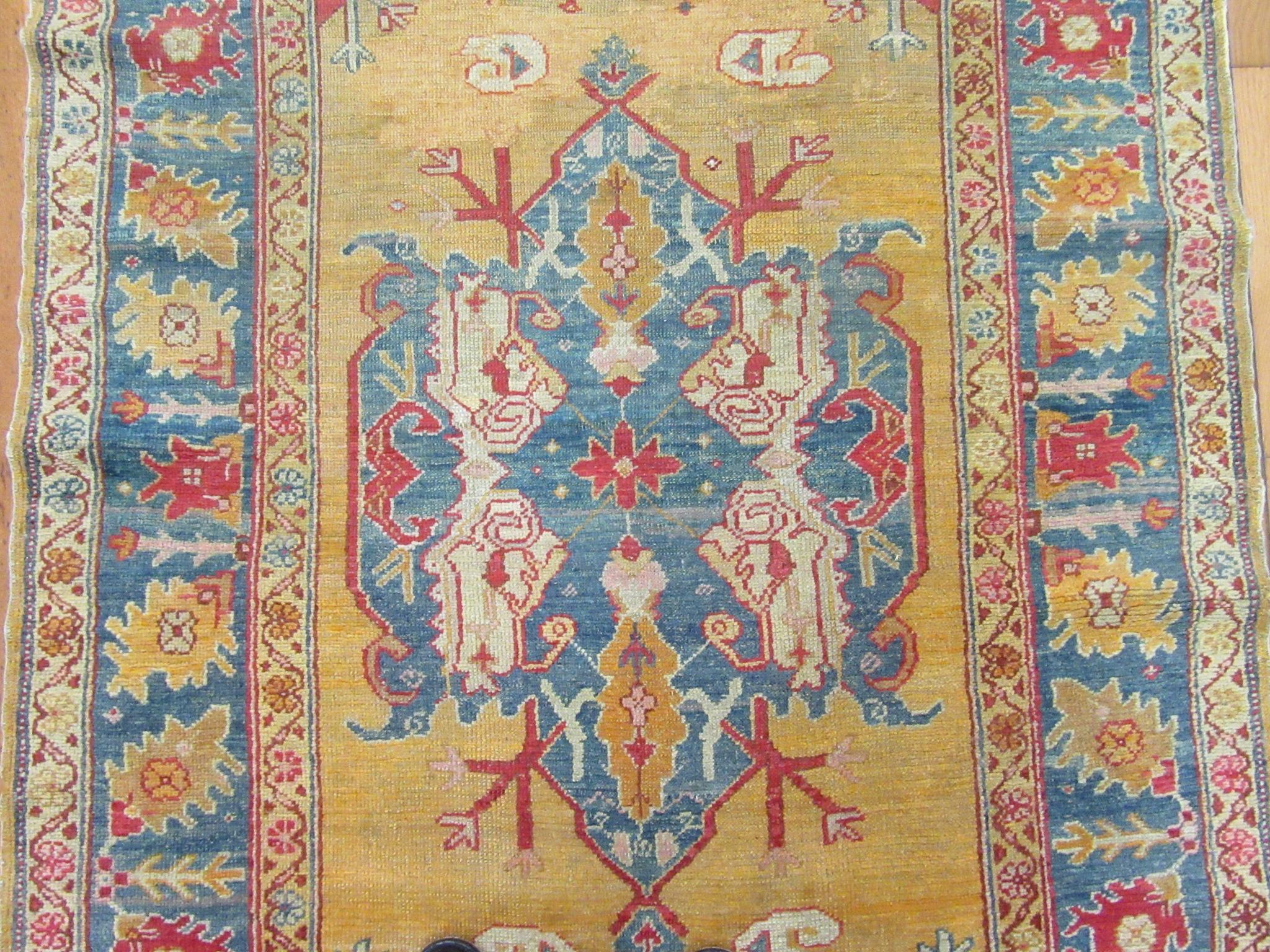 Small Antique Hand knotted Wool Turkish Oushak Rug For Sale 2