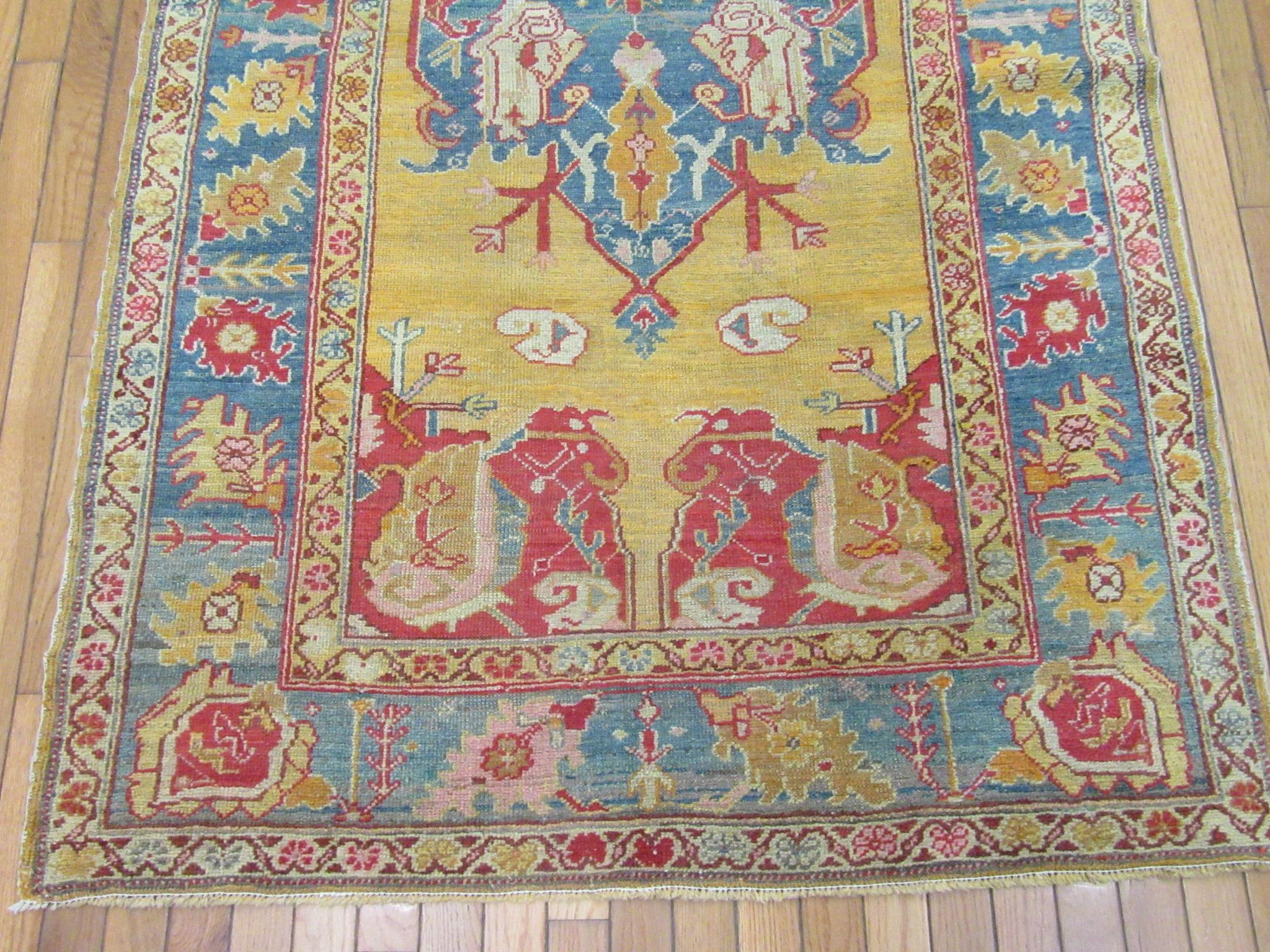 Small Antique Hand knotted Wool Turkish Oushak Rug For Sale 1