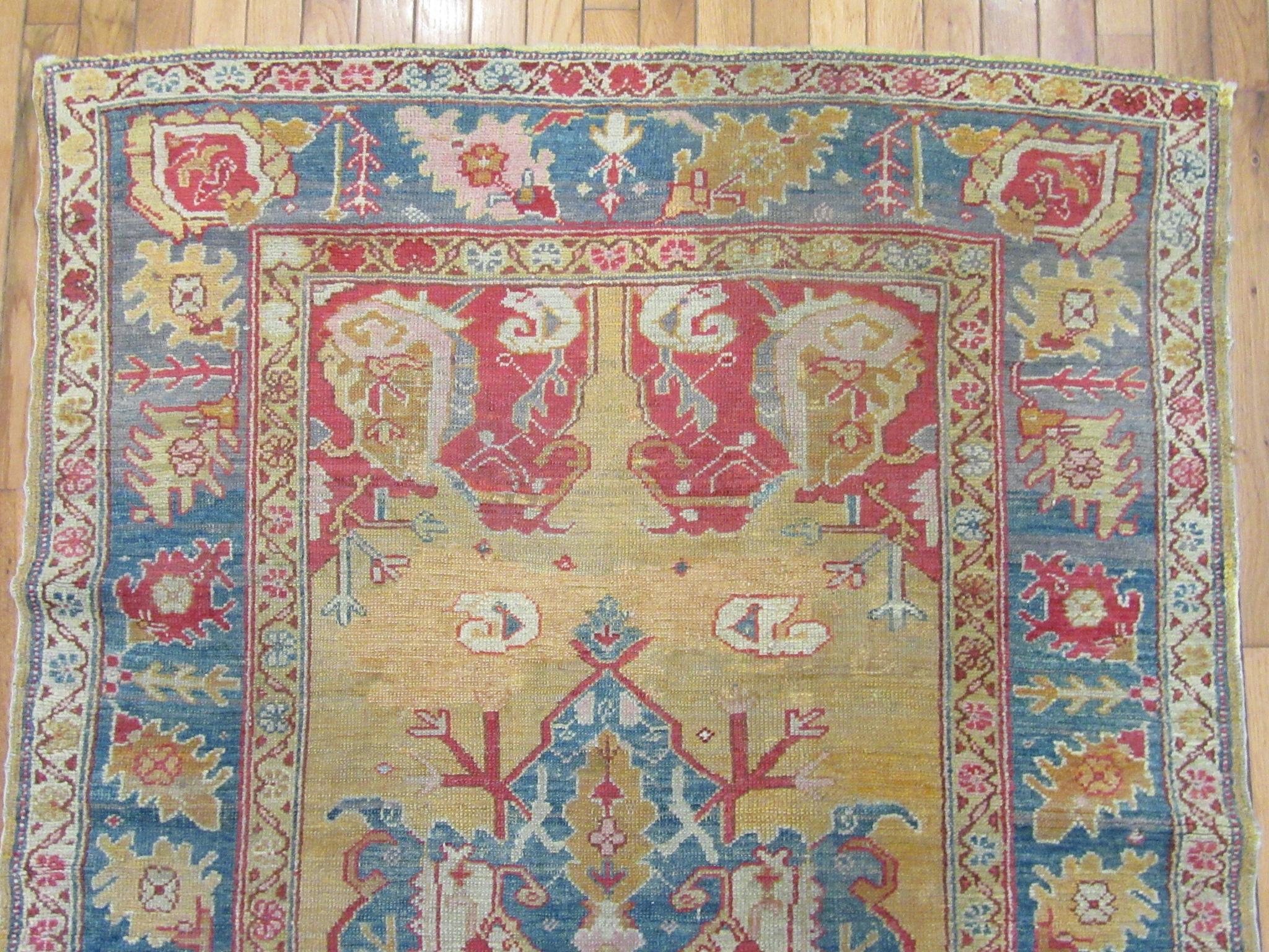 Small Antique Hand knotted Wool Turkish Oushak Rug For Sale 3