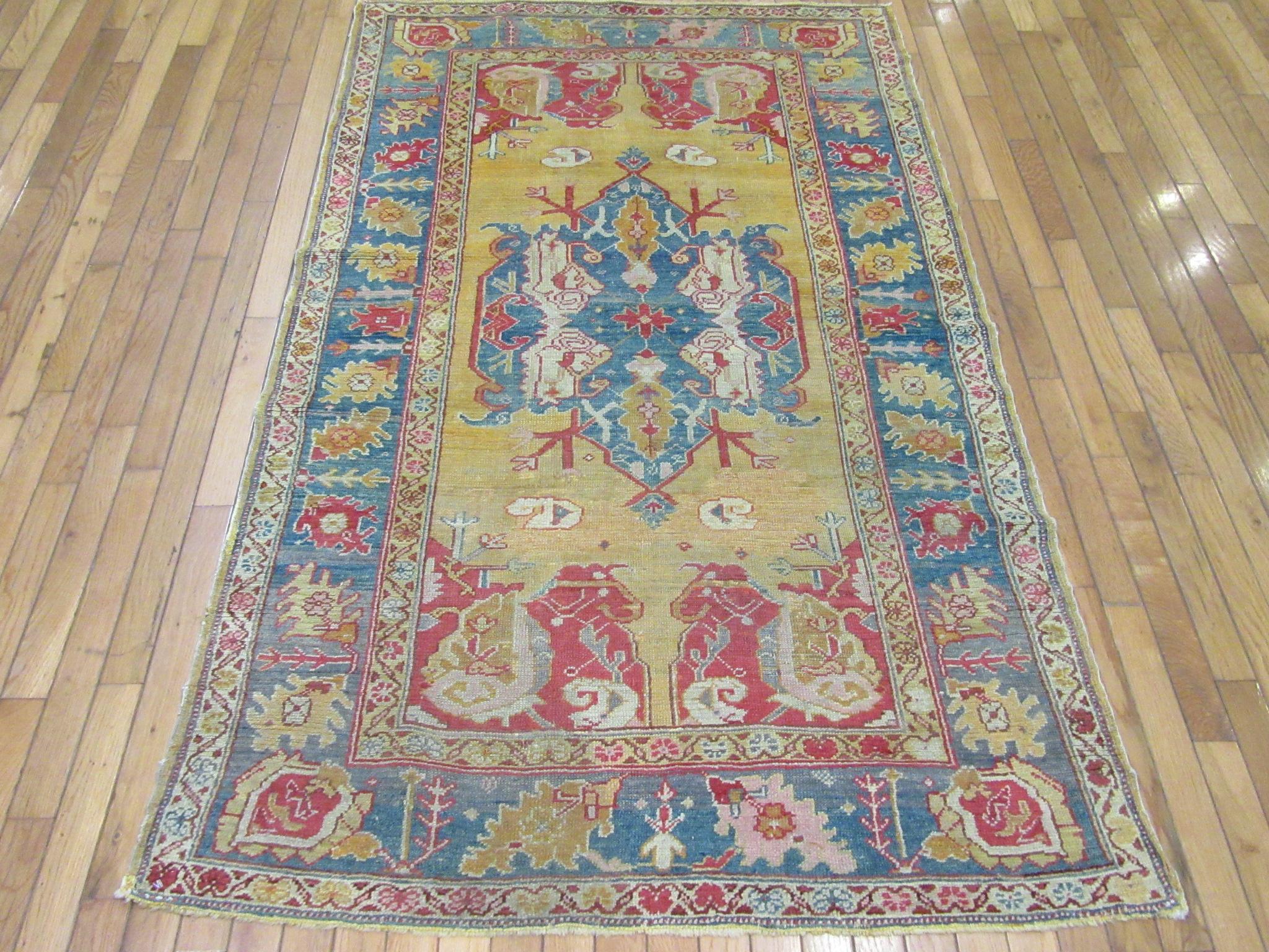 Small Antique Hand knotted Wool Turkish Oushak Rug For Sale 4