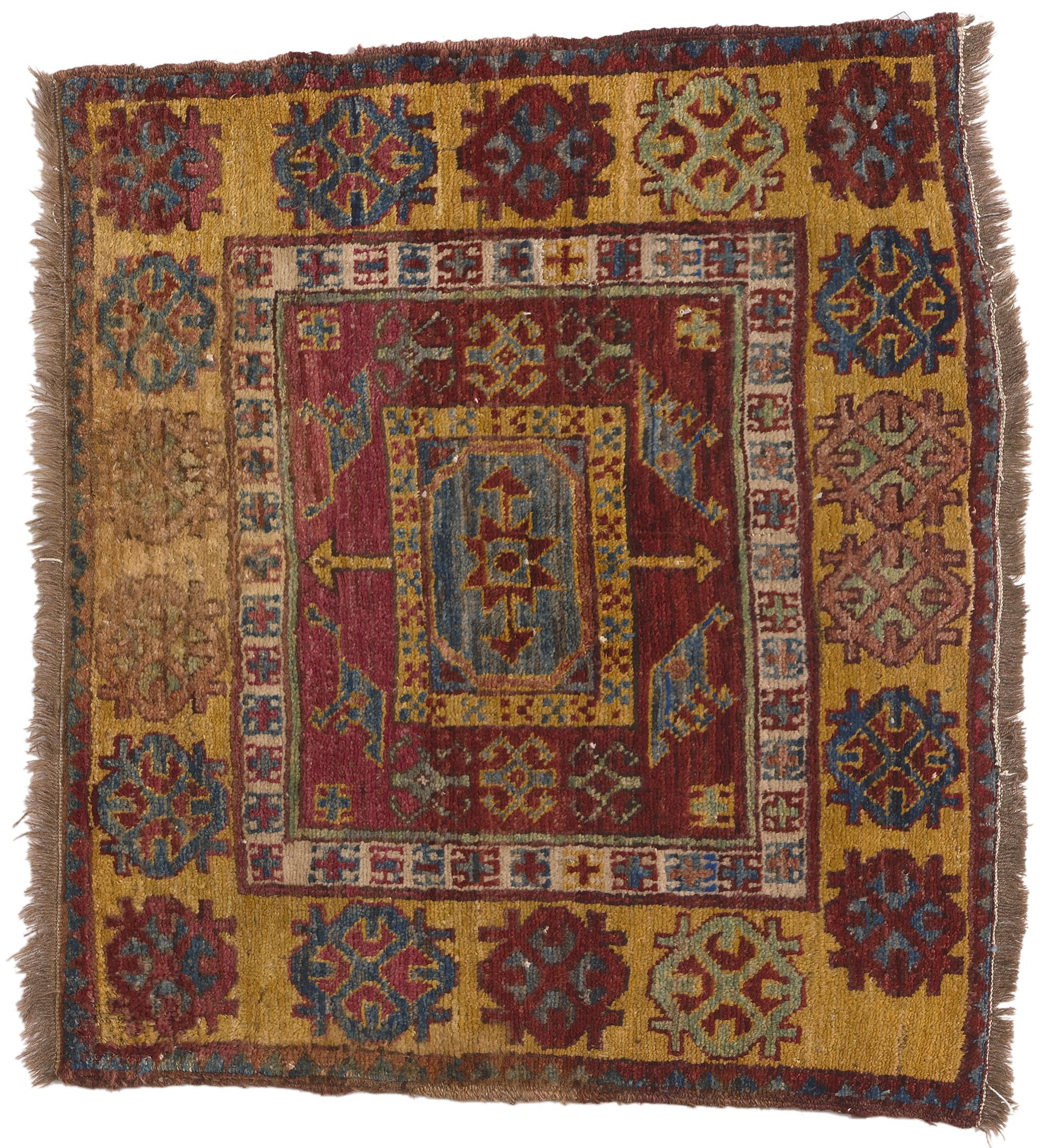 Hand-Knotted Small Antique Turkish Oushak Rug, Nomadic Charm Meets Anatolian Culture For Sale