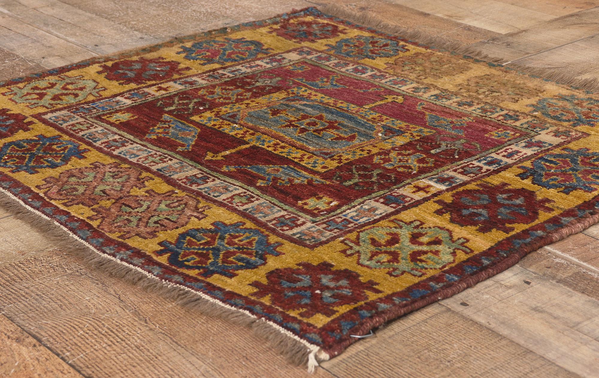 Wool Small Antique Turkish Oushak Rug, Nomadic Charm Meets Anatolian Culture For Sale