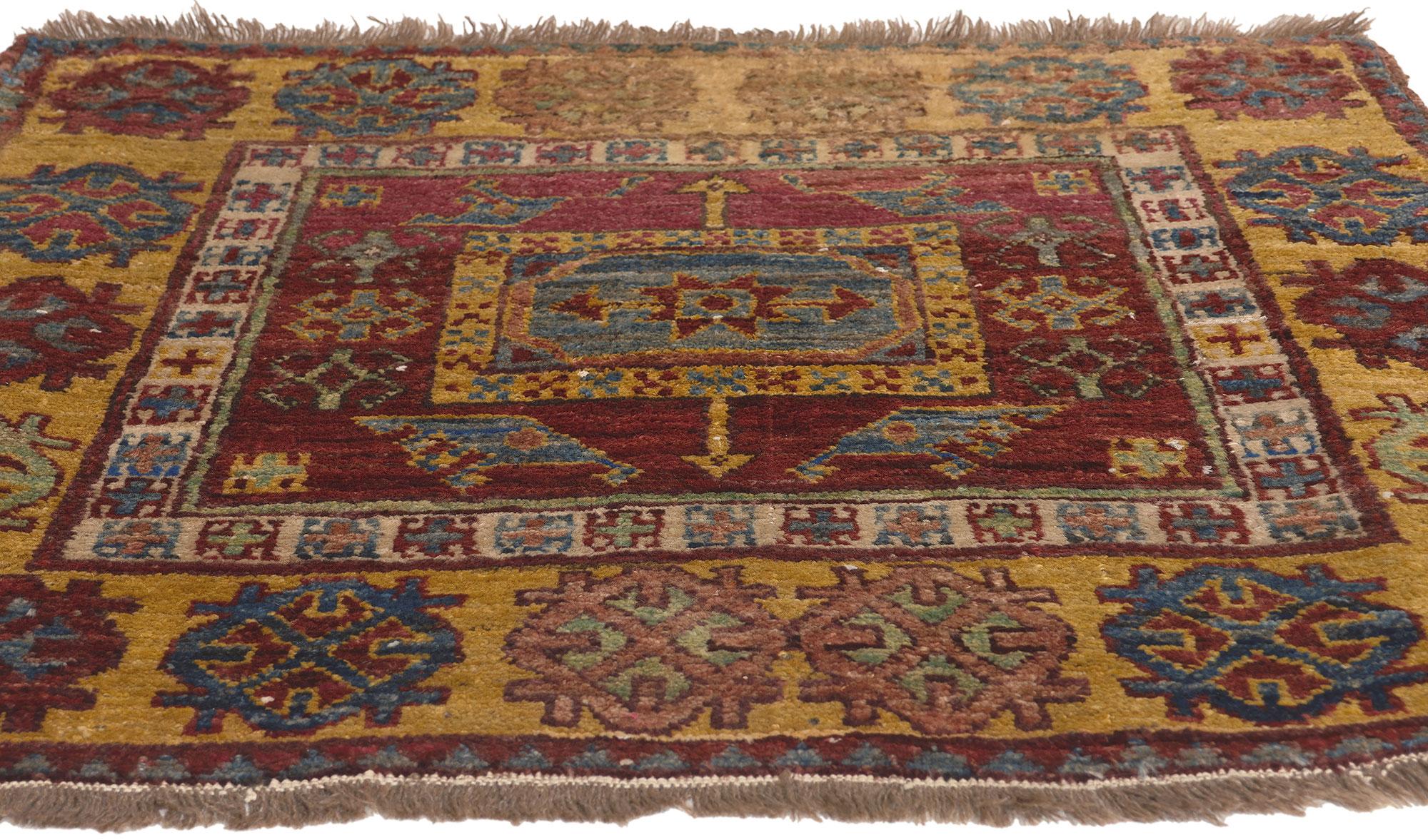 Small Antique Turkish Oushak Rug, Nomadic Charm Meets Anatolian Culture For Sale 1