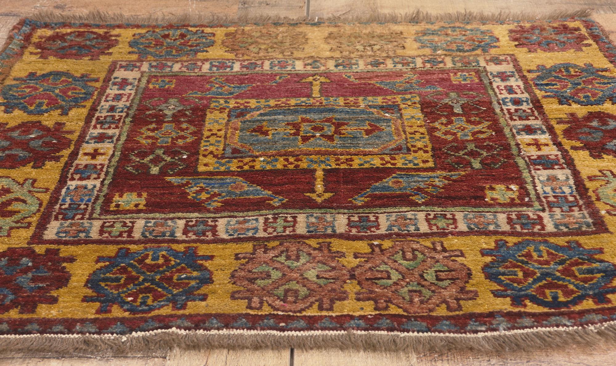 Small Antique Turkish Oushak Rug, Nomadic Charm Meets Anatolian Culture For Sale 2