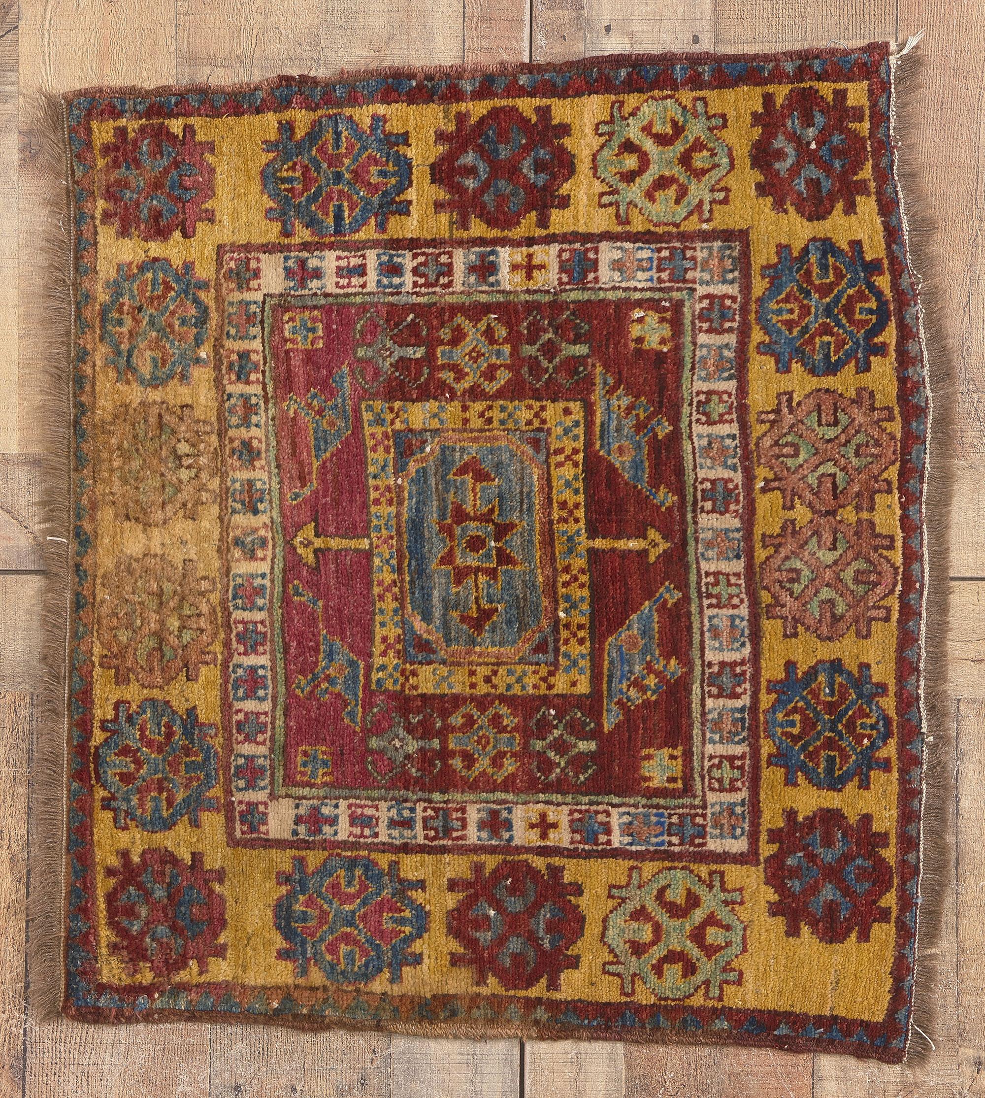 Small Antique Turkish Oushak Rug, Nomadic Charm Meets Anatolian Culture For Sale 3