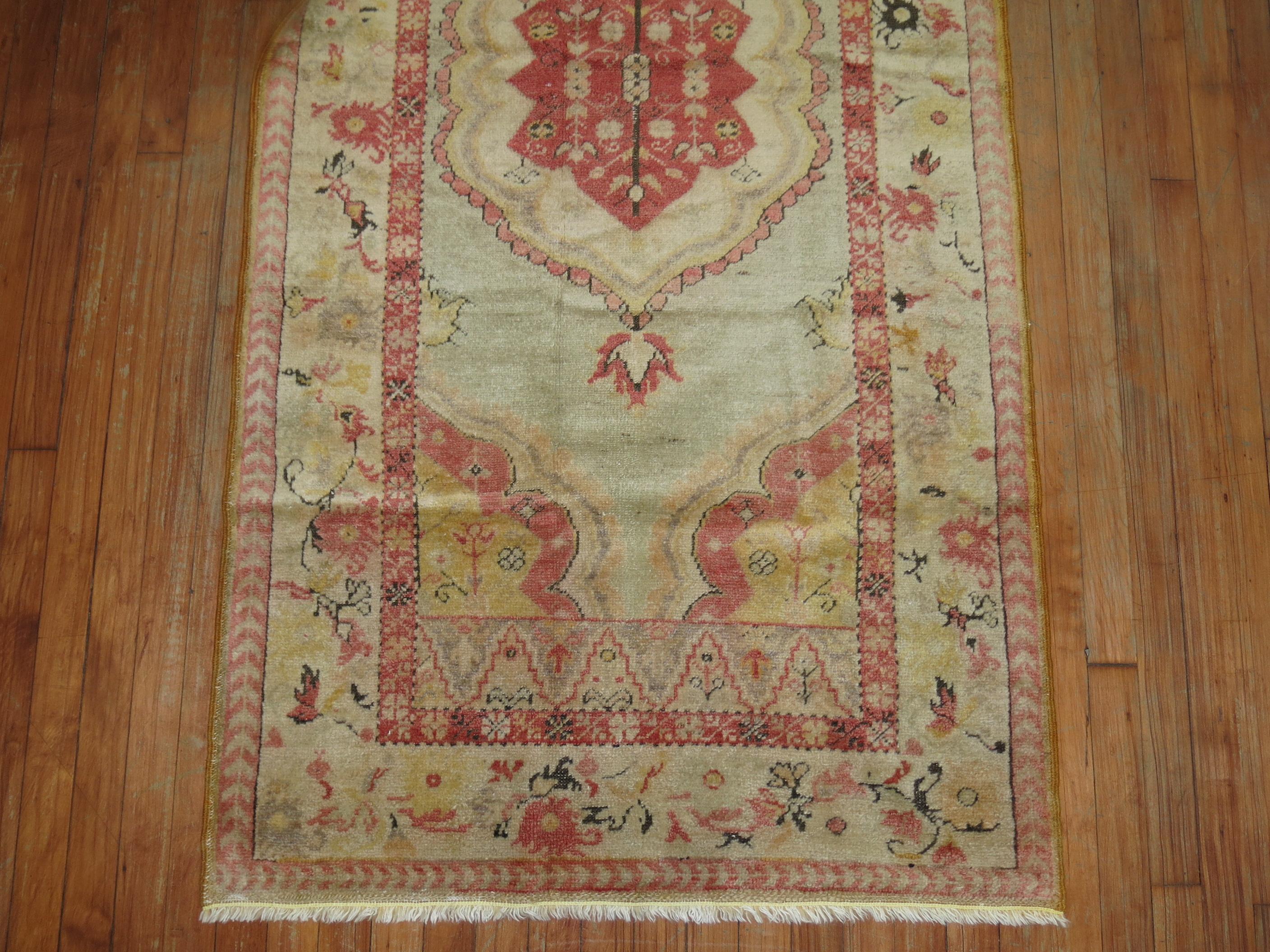 Hand-Knotted Small Antique Turkish Oushak Runner