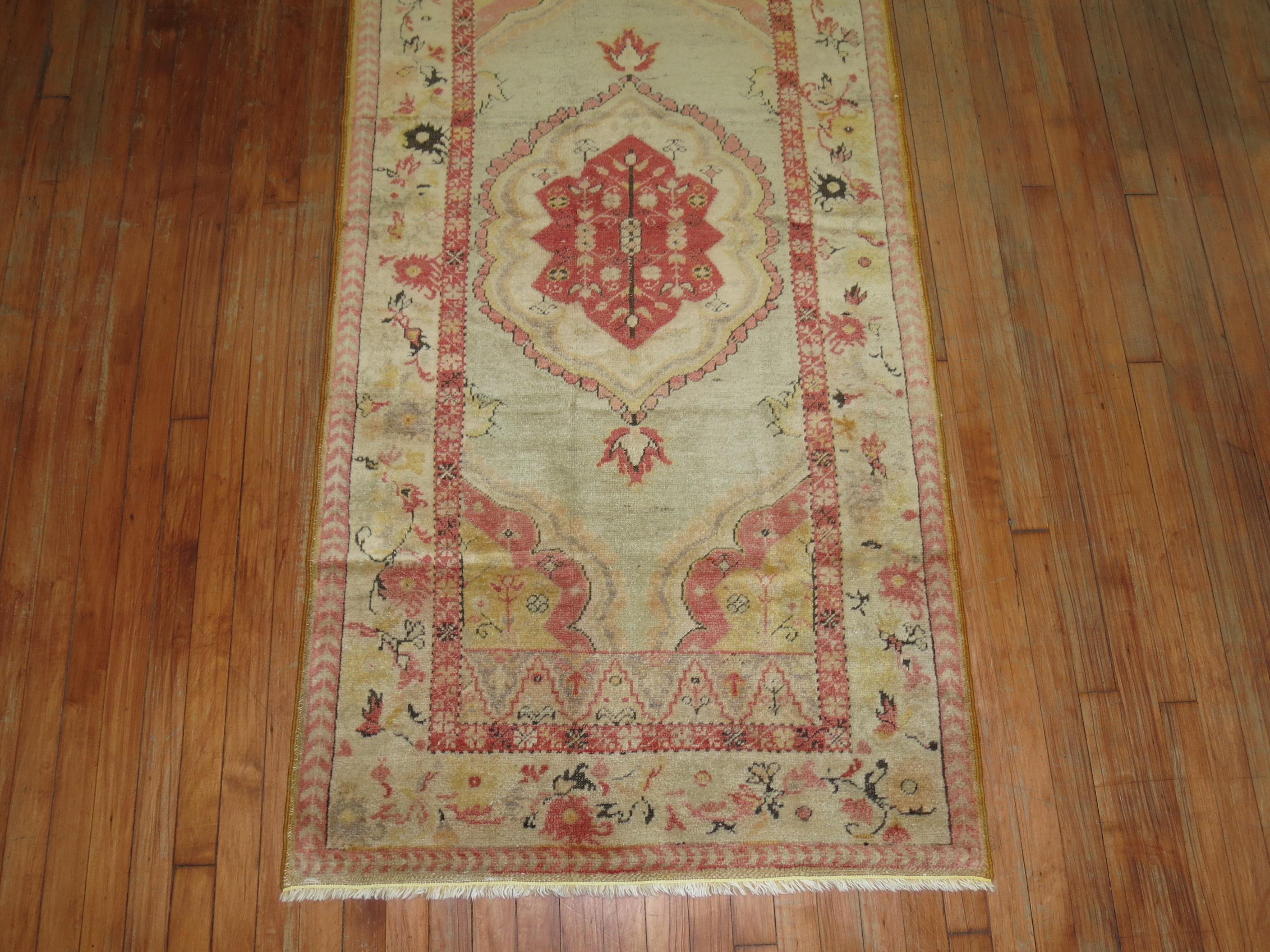 Wool Small Antique Turkish Oushak Runner