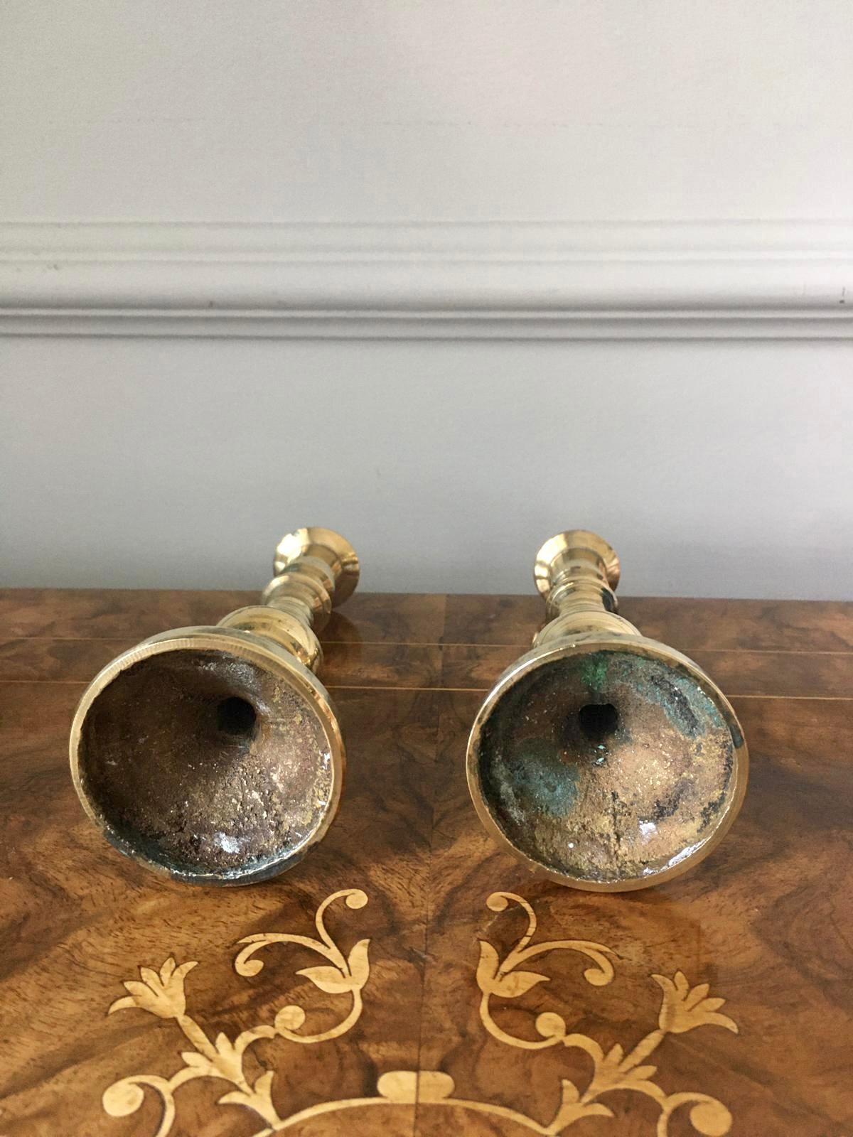 19th Century Small Antique Victorian Brass Candlesticks