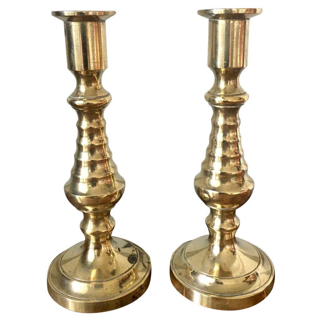 Small Antique Victorian Brass Candlesticks