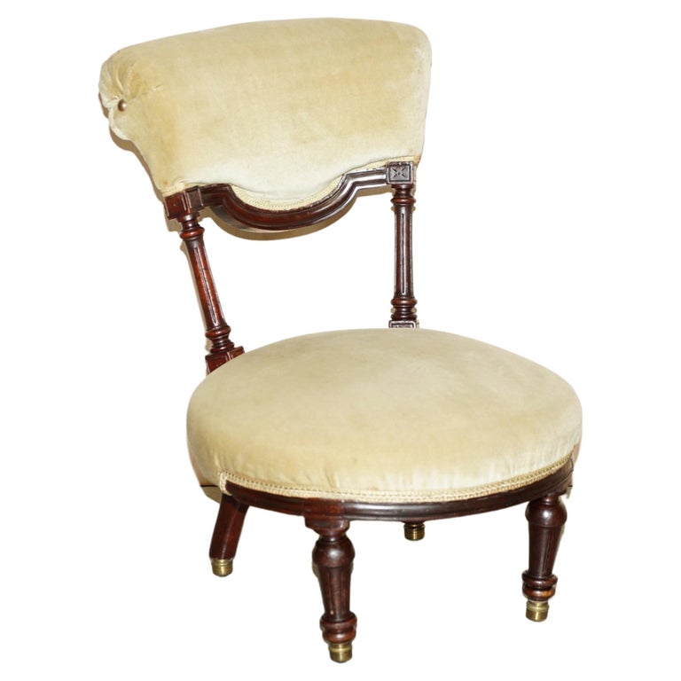 Small Antique Victorian Nursing Chair circa 1860 Carved Hardwood Frame For Sale at 1stDibs