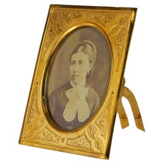 Small Antique Victorian Picture Frame, Bronze Dorée, France, 1880s, 4 x 6 cm