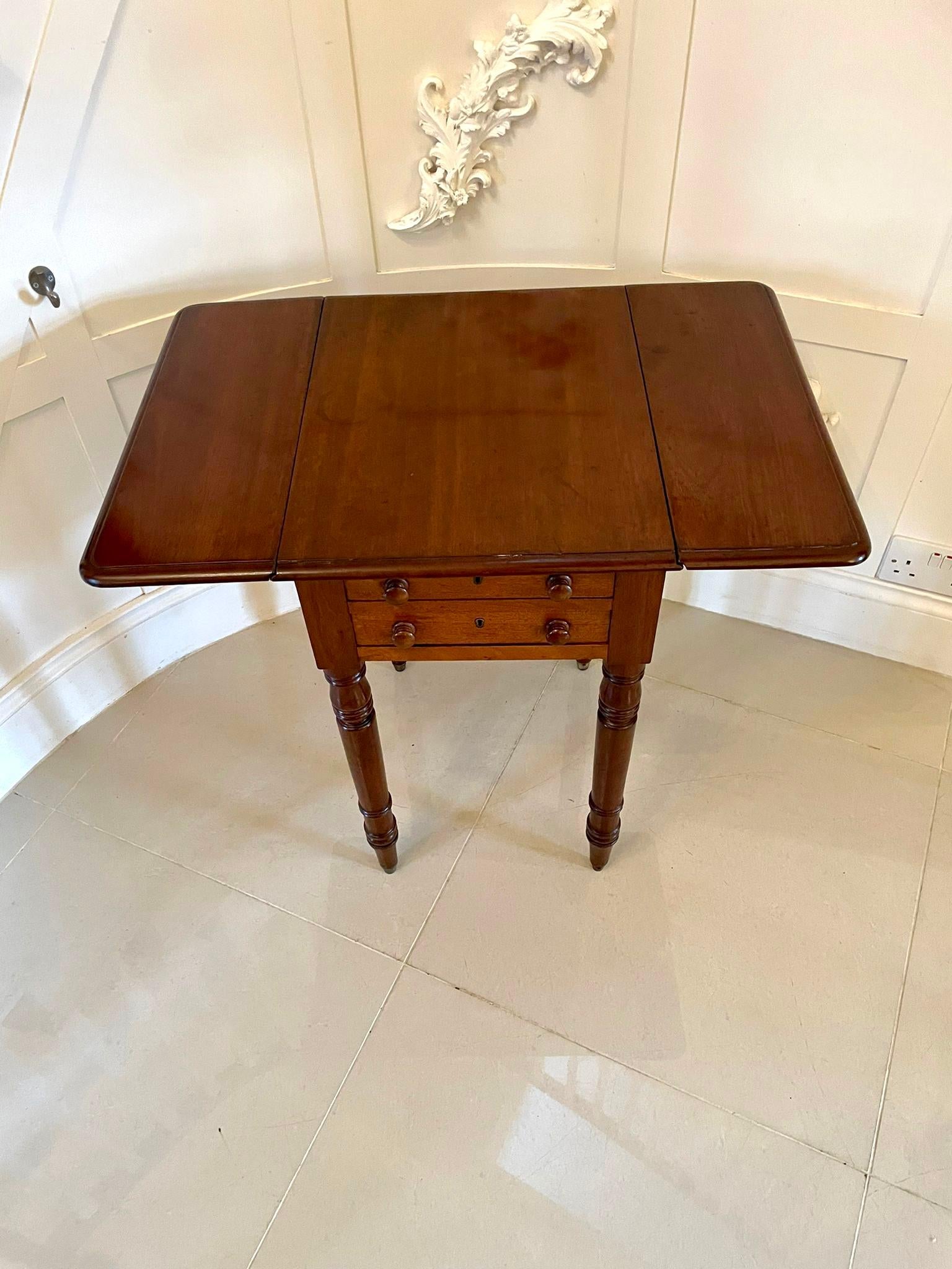 European Small Antique Victorian Quality Mahogany Table with Two Drop Leaves For Sale