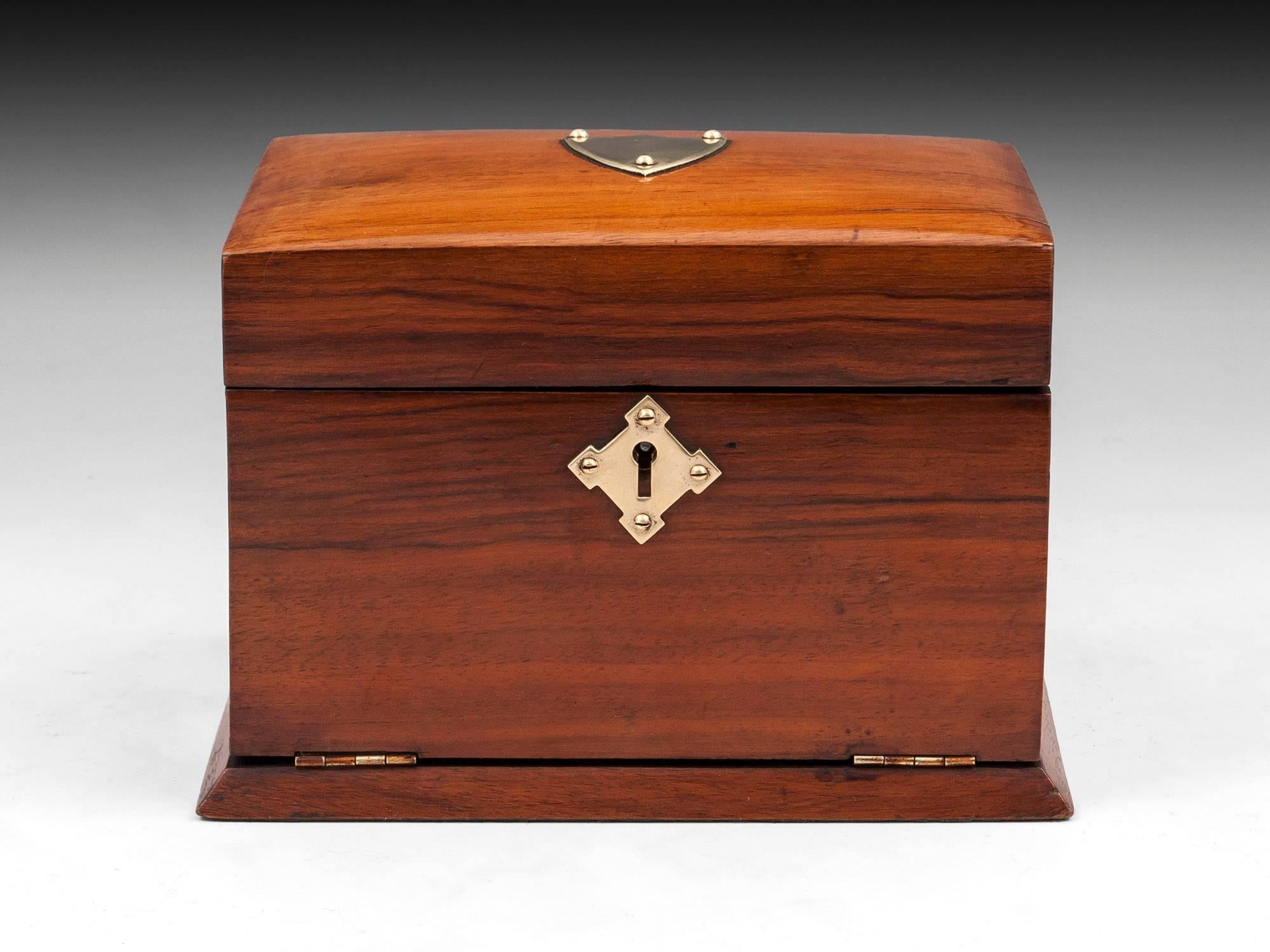 British Small Antique Walnut and Brass Jewelry Box
