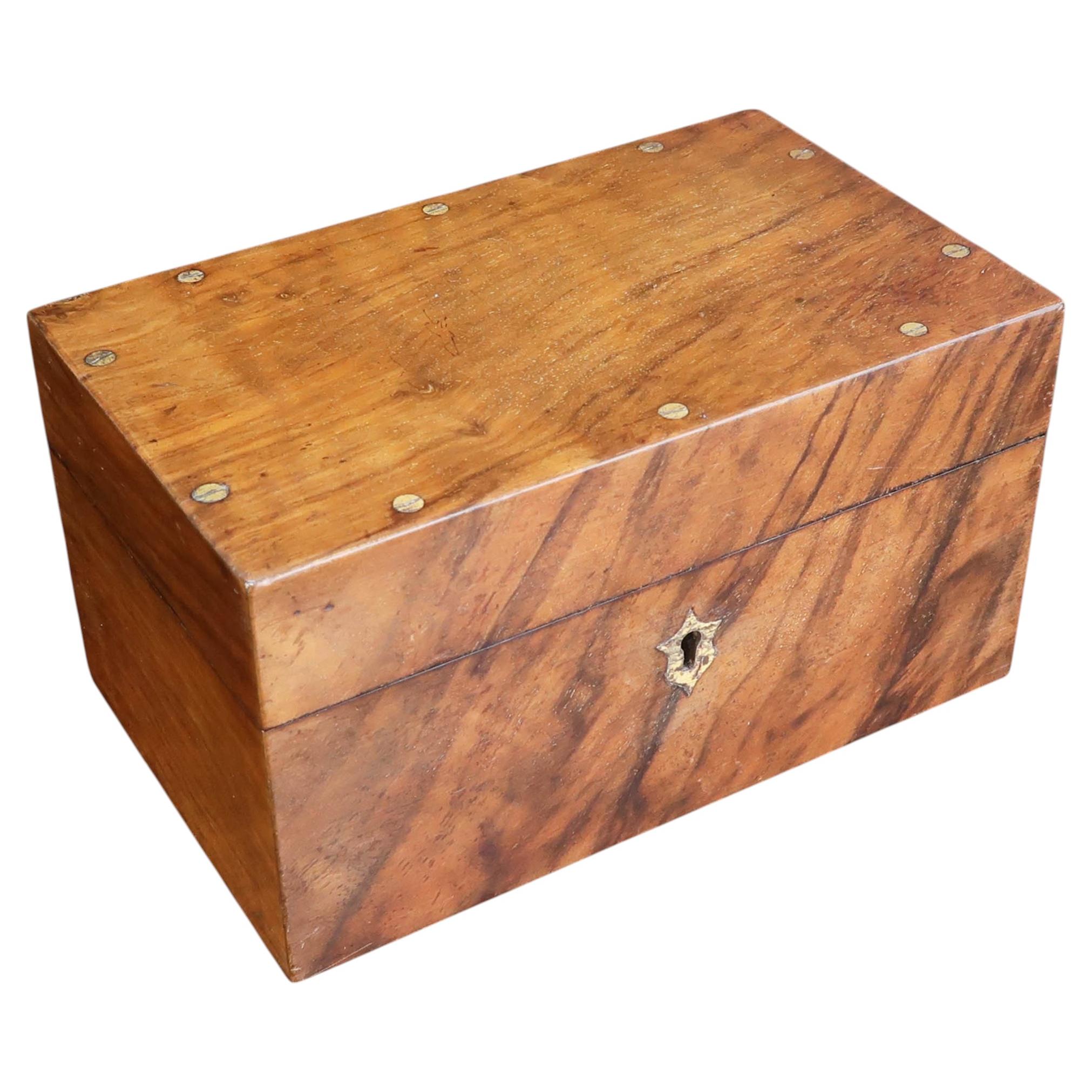 Small Antique Walnut Box With Marbleized Paper Interior. English C.1870 For Sale