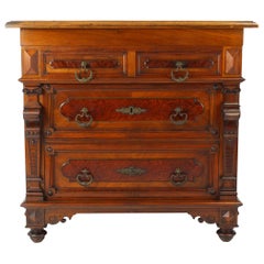 Small Antique Walnut Chest of Drawers circa 1880 Baroque Gothic Revival Commode