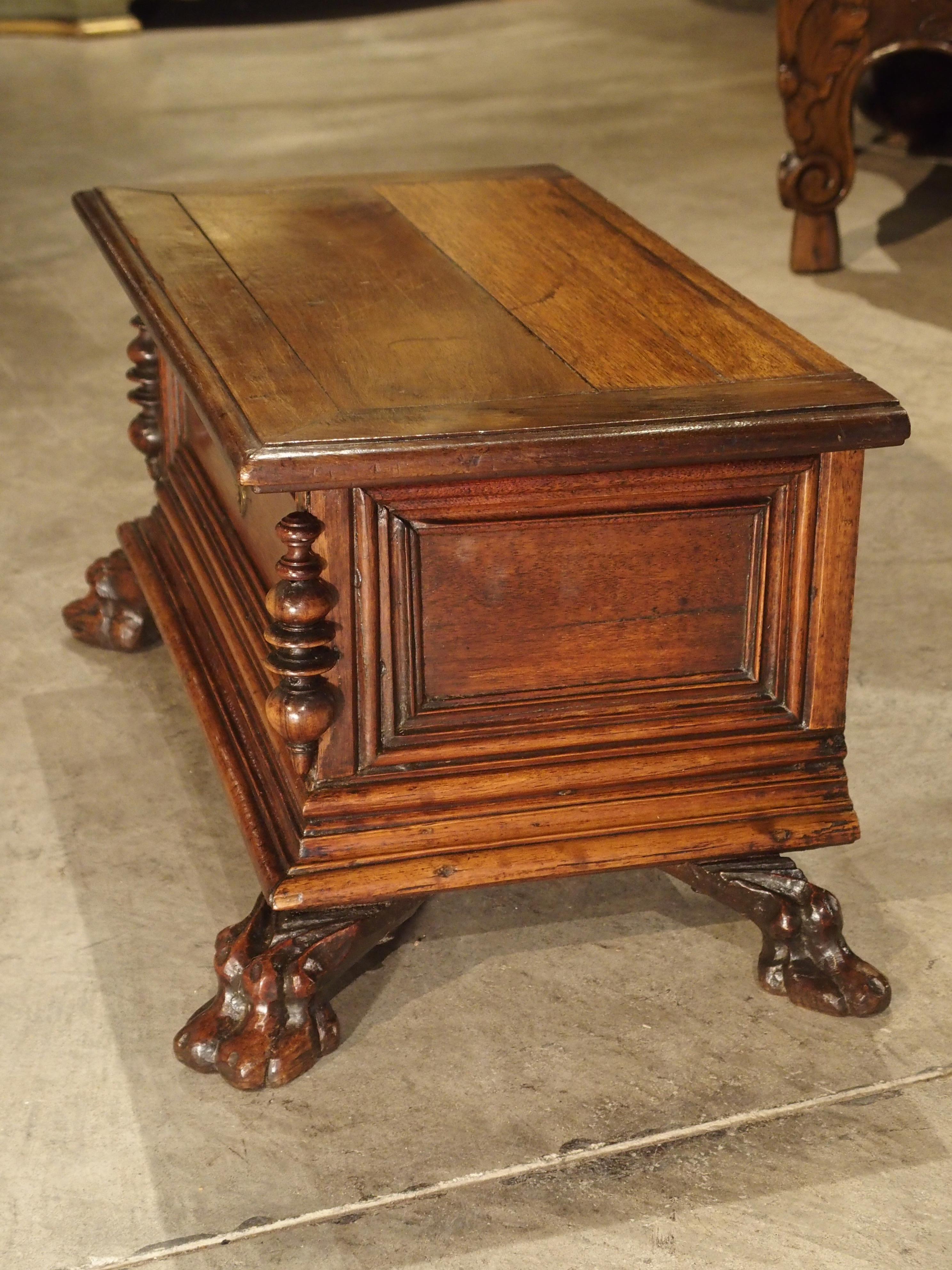 Italian Small Antique Walnut Wood Table Trunk from Northern Italy, circa 1700