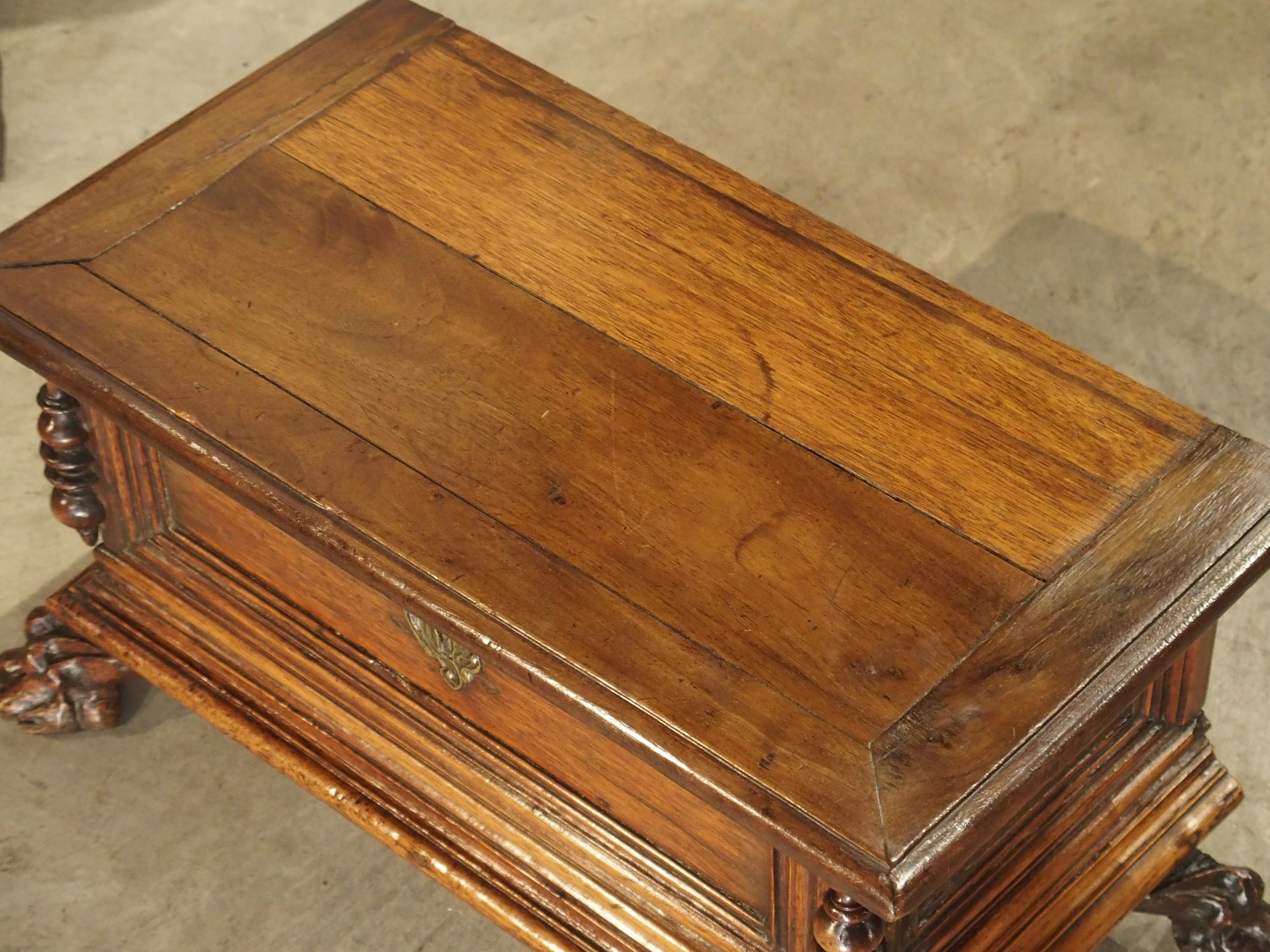 18th Century Small Antique Walnut Wood Table Trunk from Northern Italy, circa 1700