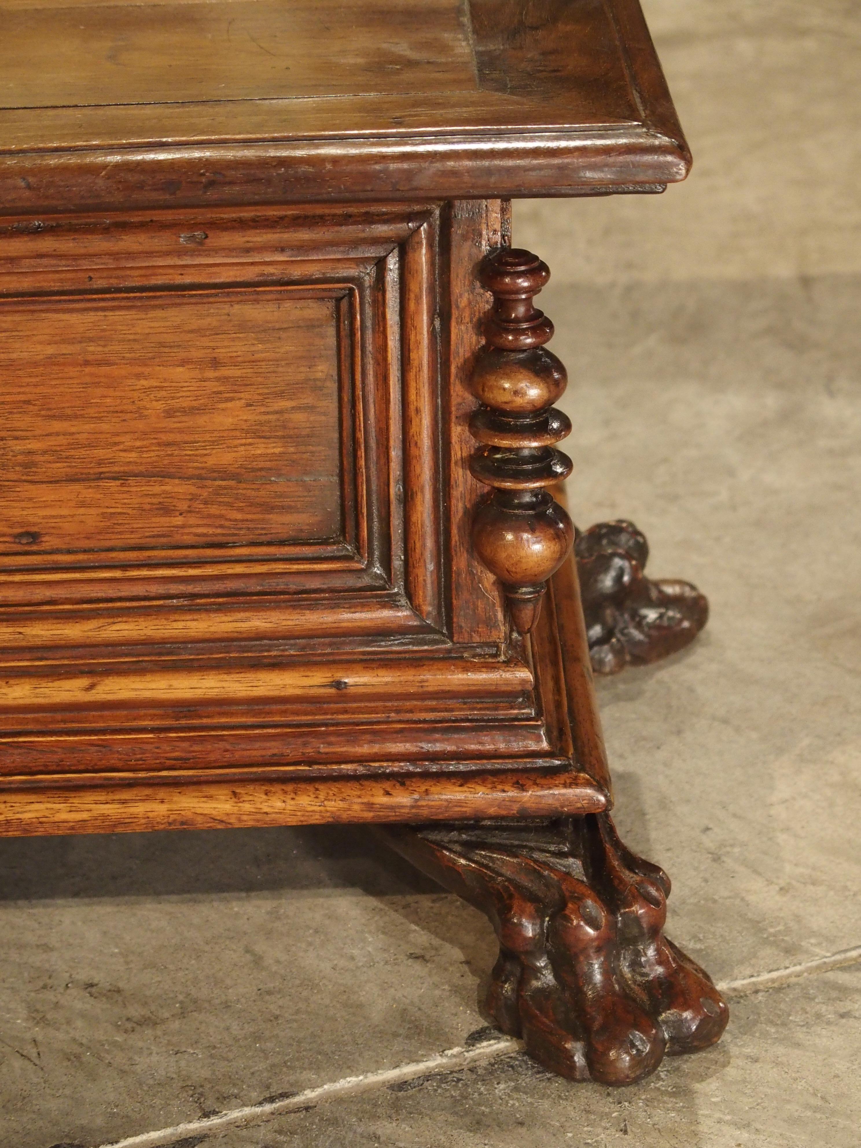 Small Antique Walnut Wood Table Trunk from Northern Italy, circa 1700 2