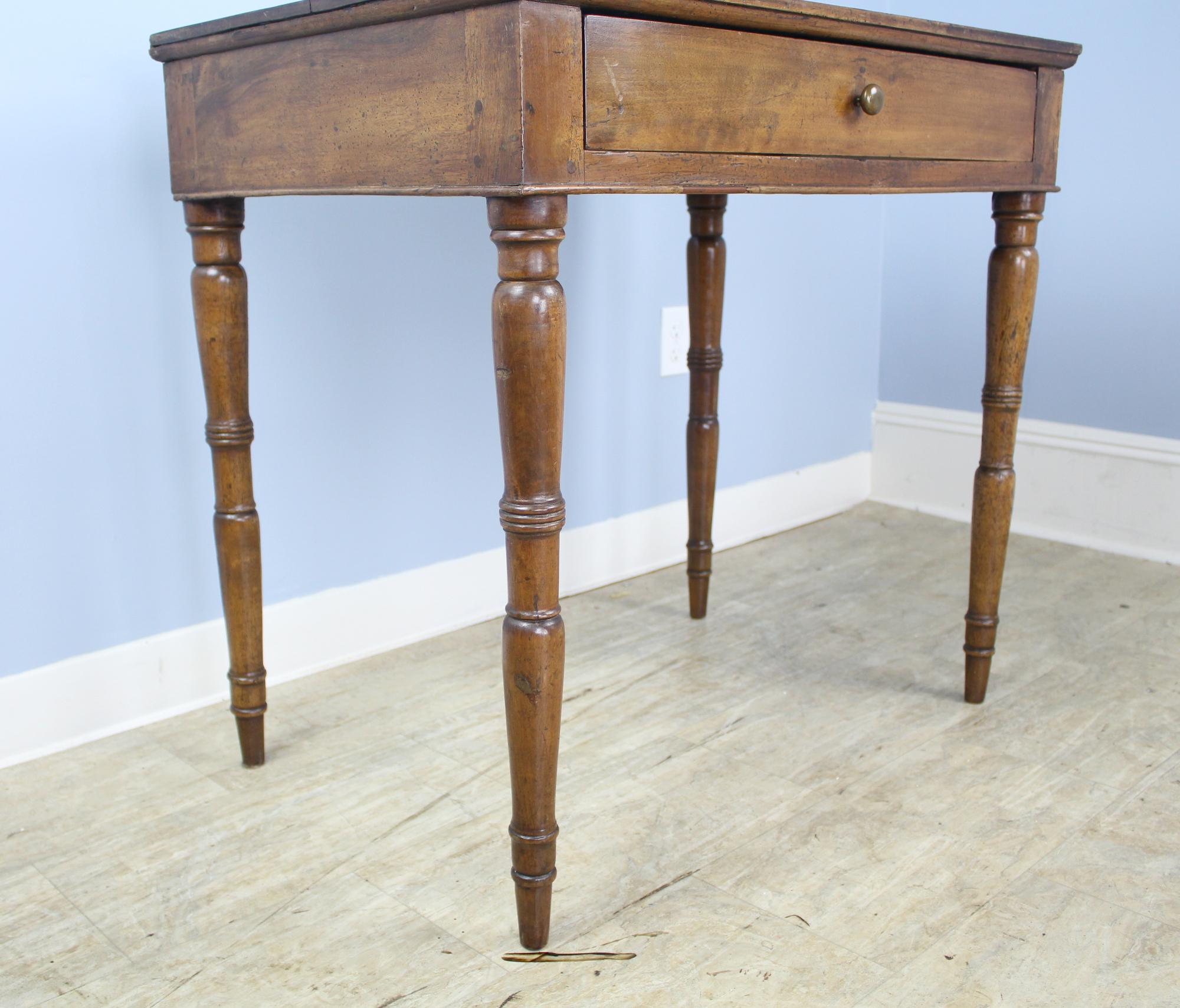 French Small Antique Walnut Writing Table with Turned Legs